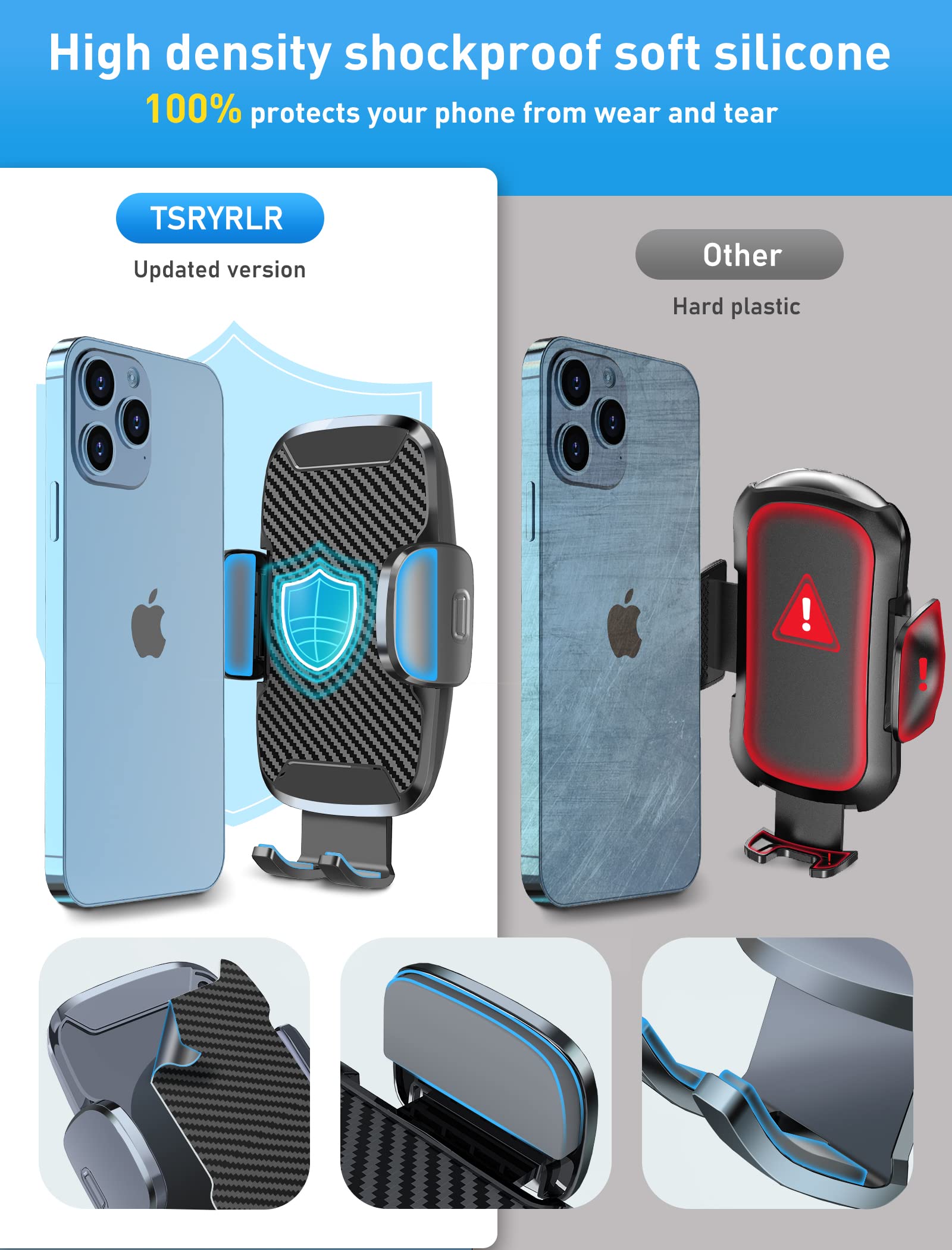 Tsryrlr Phone Holder Mount For Car [Strong Suction] Hands- Universal Cell Phone Mounts For Dashboard/Windshield, 360° Rotation Extendable Mobile Car Holder For Smartphones