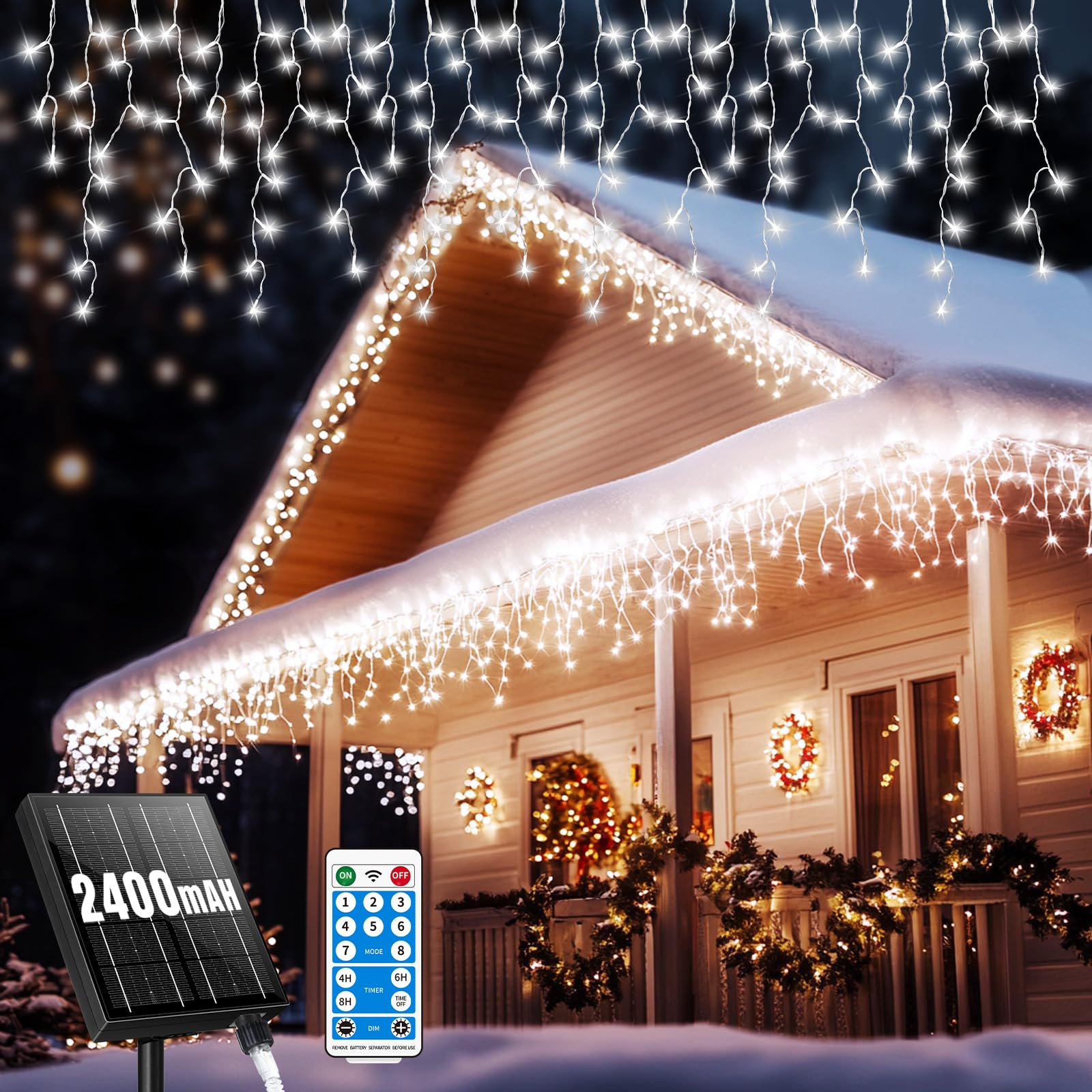 Binbinled Solar Christmas Lights Outdoor Waterproof 50+16Ft 506 Led Icicle Lights For Outside With 2400Mah Connectable Rechargeable Dimmable Remote 8 Modes Fairy Lights For Xmas Yard Eaves Balcony Decorations