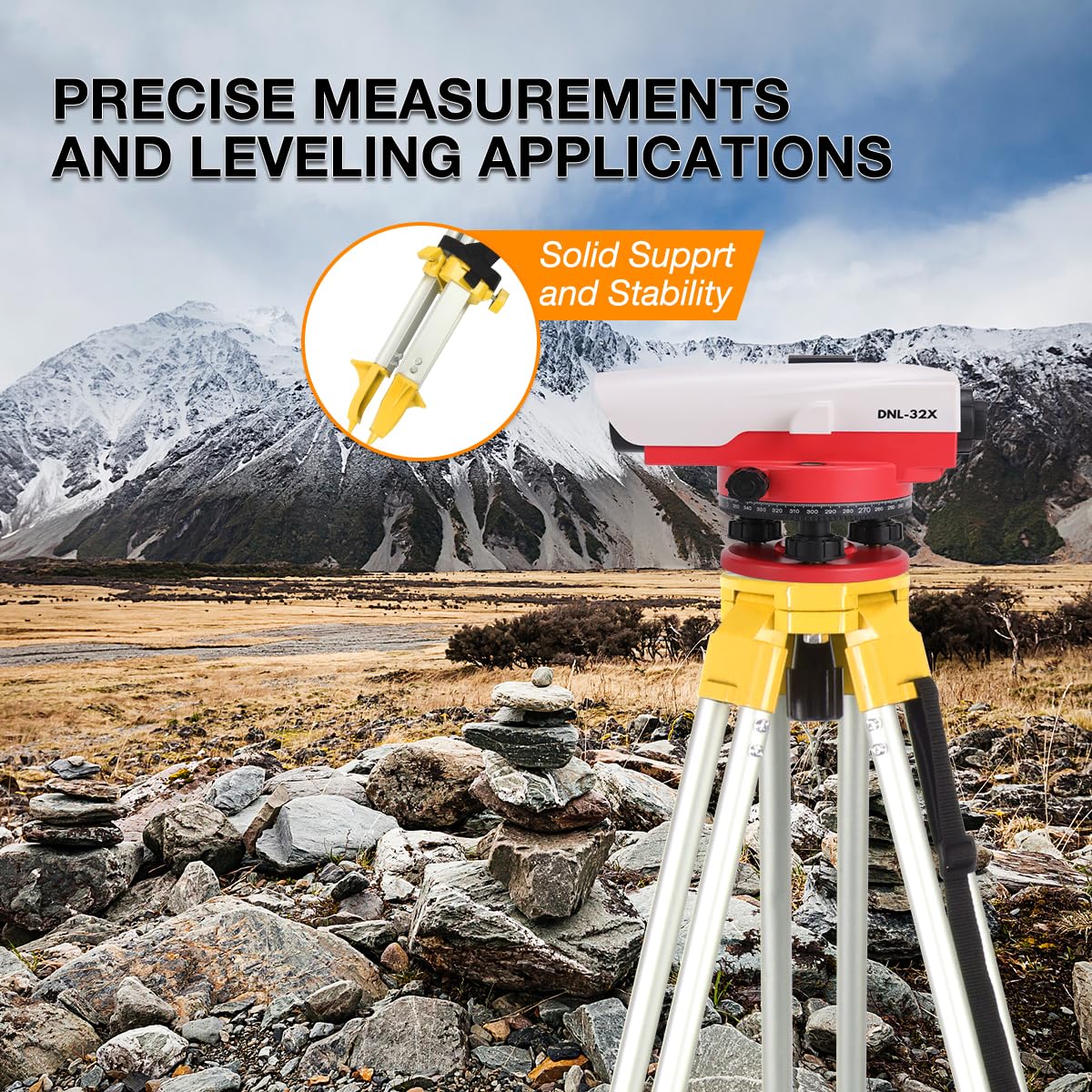 Smtoer Professional Surveying Tripod & Aluminum Grade Rod Combo - 9Ft Telescopic Rod + 65" Adjustable Tripod For Rotary Laser Level, Theodolite, Land Surveying Equipment