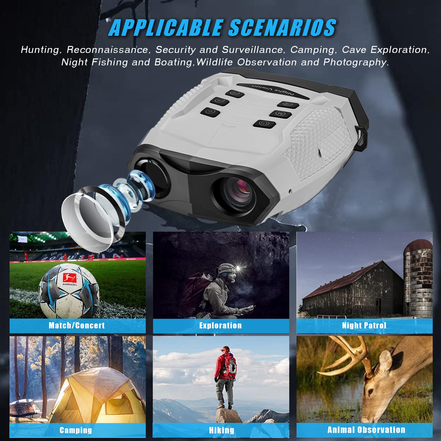 Wheyda Night Vision Goggles, 48Mp Full-Color 4K Night Vision Binoculars, 8X Digital Zoom And 1968Ft Viewing Range, 3" Screen With 32Gb Tf Card,Backlight Button For Camping Hunting