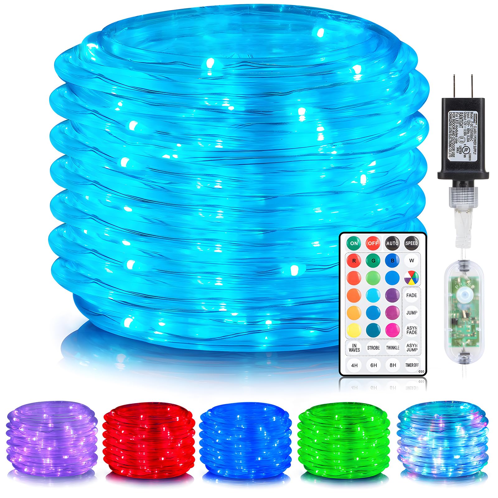Anjaylia 105Ft 320 Led Color Changing Rope Lights, 18 Colors Outdoor String Lights With Plug & Remote, Led Rope Lights Outdoor Waterproof, Christmas Lights For Bedroom Deck Halloween Decorations