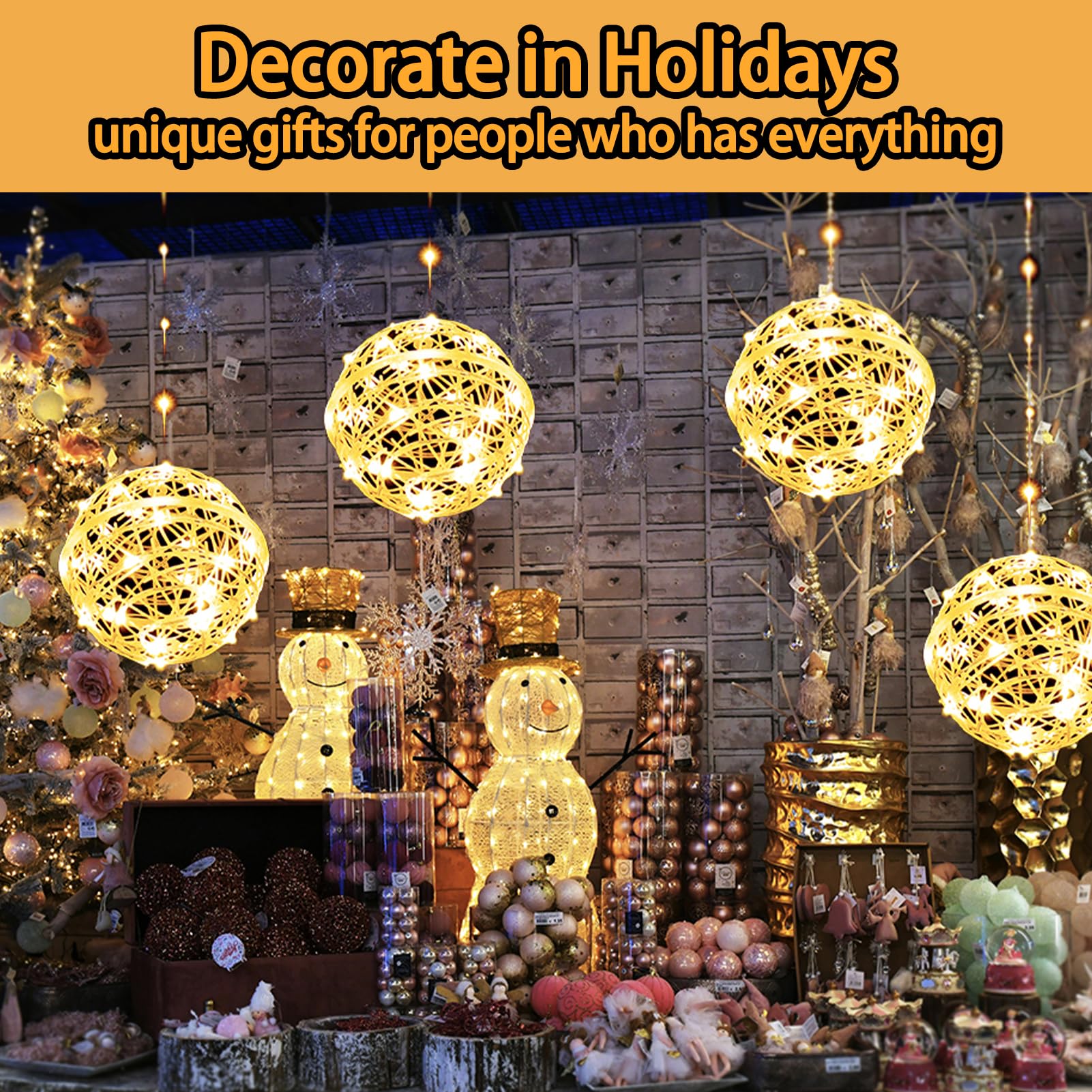 Wisegham Solar Christmas Ball Lights For Tree Outdoor, 5 Pack 200Led Globe Lights Waterproof, 8 Modes Solar Sphere String Lights Outside For Window Garden Yard Porch Wedding Party Decorations, Warm White
