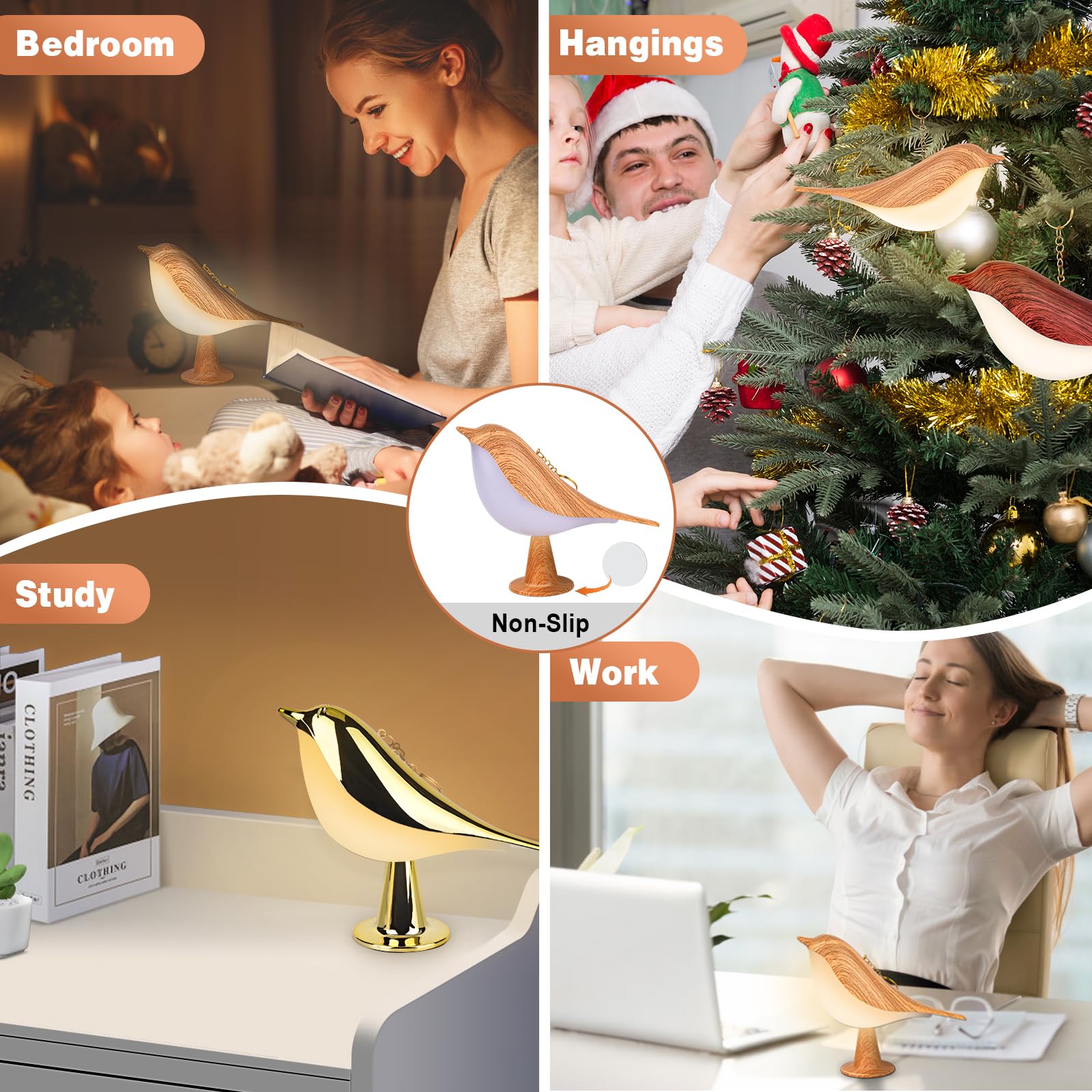 Yotozu Small Bird Lamp, Bird Bedside Touch Sensor Lamps Led Cordless Table Lamp Rechargeable Night Lights Desk Lamps For Nightstand Kids Bedroom Living Room(Yellow)