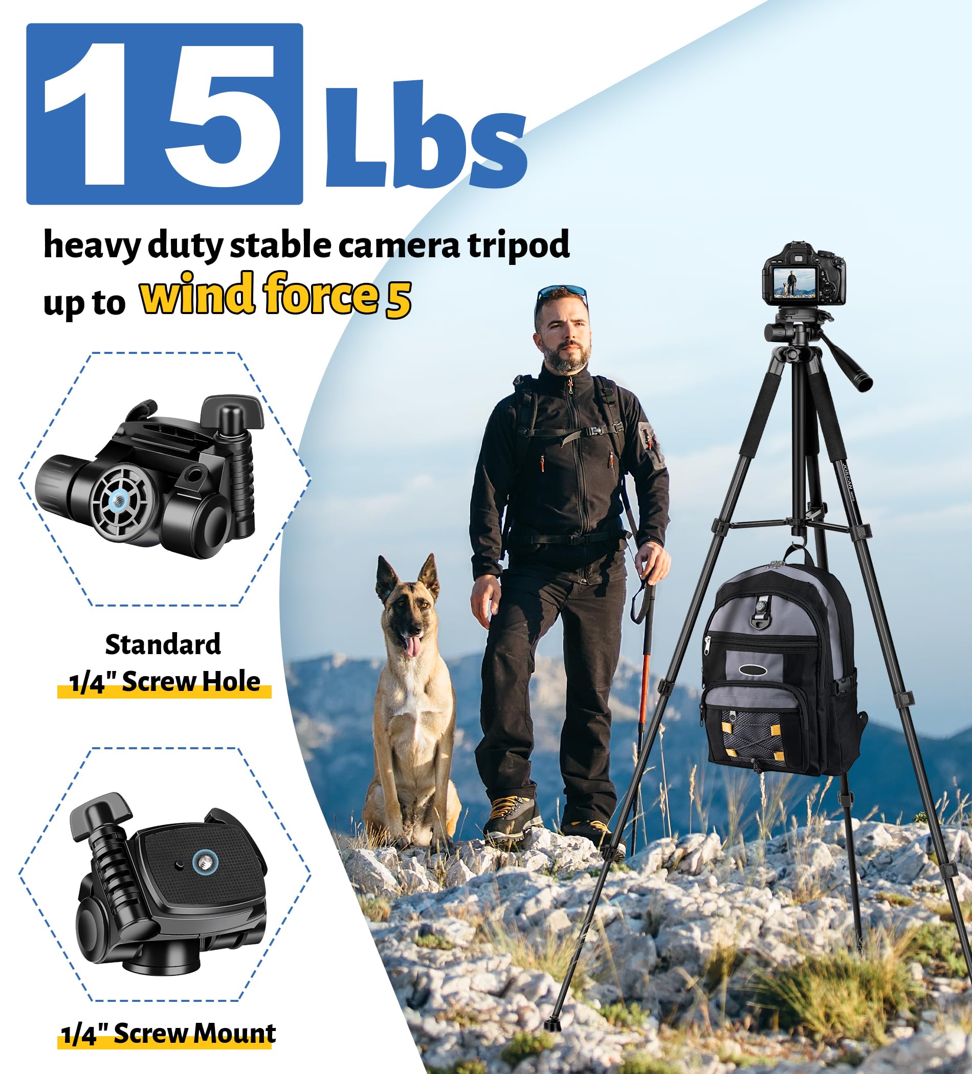 Joilcan Tripod For Camera, 67" Heavy Duty Camera Tripod, Phone Tripods For Video Recording Photo Vlog, Aluminum Tripods With Holder & Travel Bag For Cameras Dslr Iphone Projector Laser