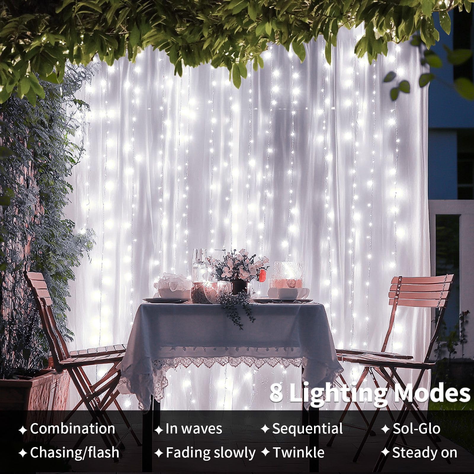 Ryblgled 300 Led Curtain Lights Battery Operated, 2Pack 10Ftx10Ft Battery Power Fairy Curtain String Lights With Remote Timer, For Outside Patio Backdrop Indoor Bedroom Wedding Decor Cool White