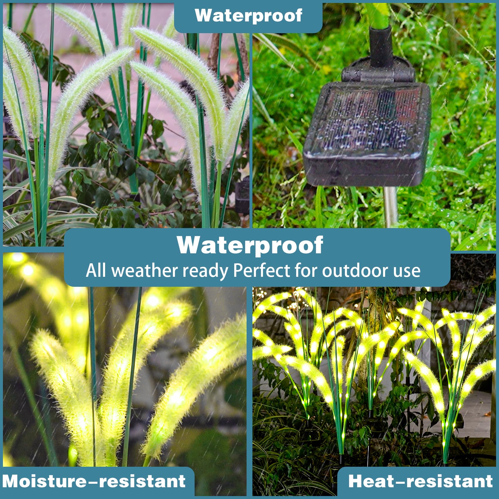 Dooyard Solar Garden Lights, Solar Green Foxtail Lights, Solar Lights Outdoor With Glowing Stems, Solar Lights Outside For Garden Decoration, Yard Decor And Gift For Mother (2 Pack)