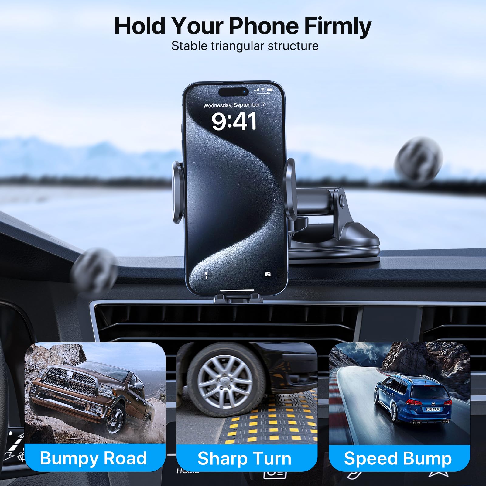 Lotuny Phone Holders For Your Car,  Rotatable Base Phone Holder For Car Dashboard Windshield, Universal Cell Phone Holder Automobile Cradle For Iphone Samsung Google And All Smartphones