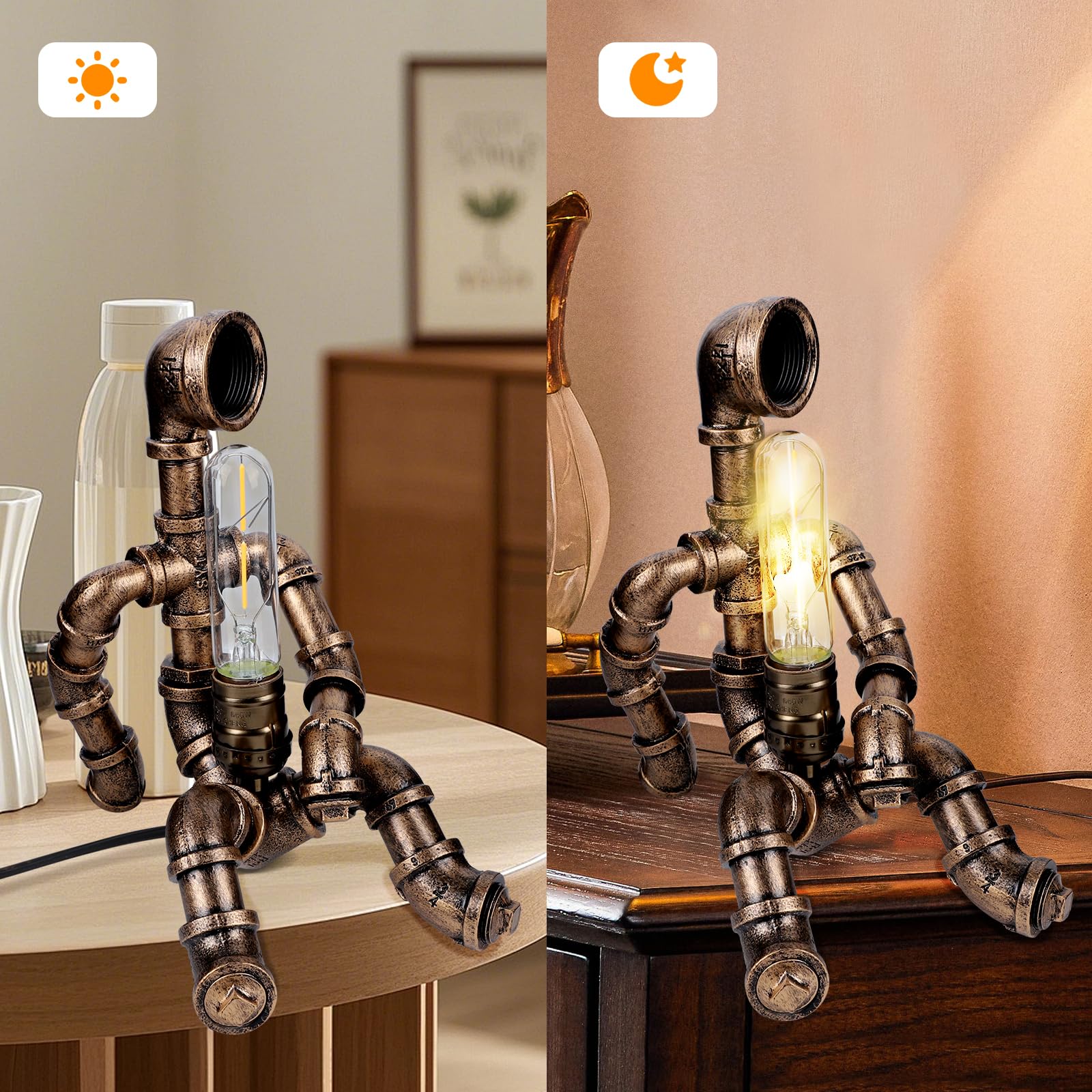 Obxquisite Steampunk Table Lamp, Retro Industrial Waterpipe Robot Desk Lamp, Creative Personality Cool Decoration, Industrial Retro Room Decor, Steampunk Accessories For Office And Home
