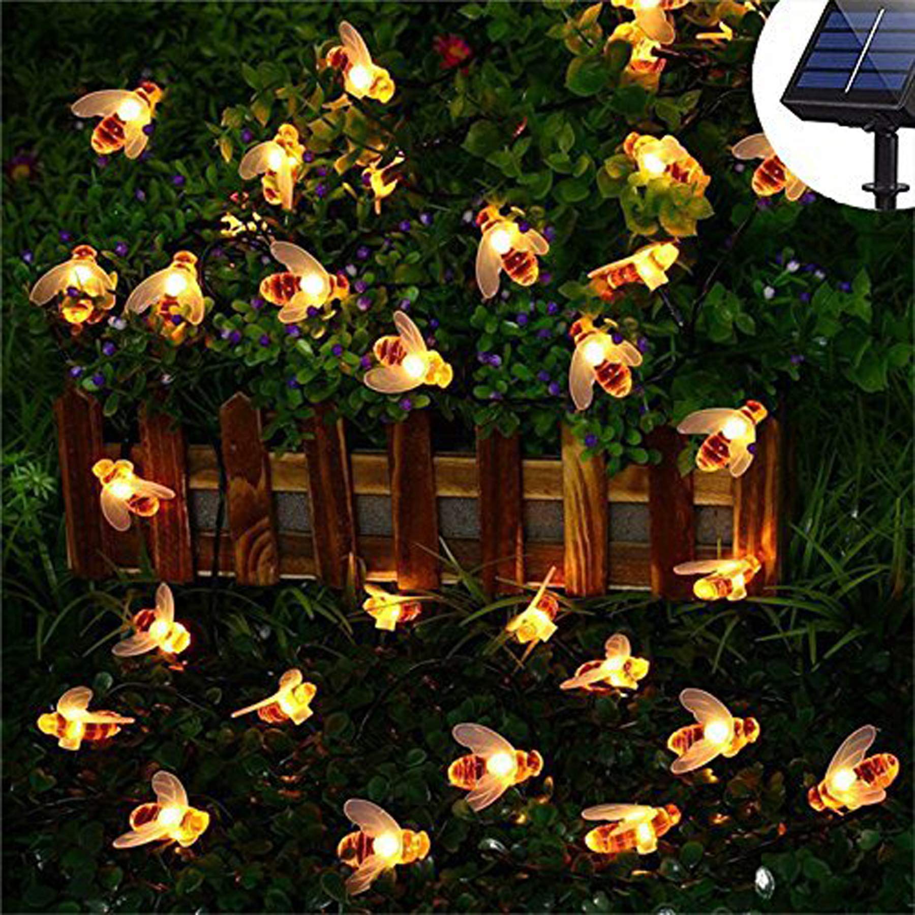 Snomyrs Solar String Lights Outdoor 21 Ft 30 Led Solar Bee String Lights With 8 Lighting Modes Bumble Bee Lights For Garden Yard Lawn Patio Party Grass Decor (Warm White)