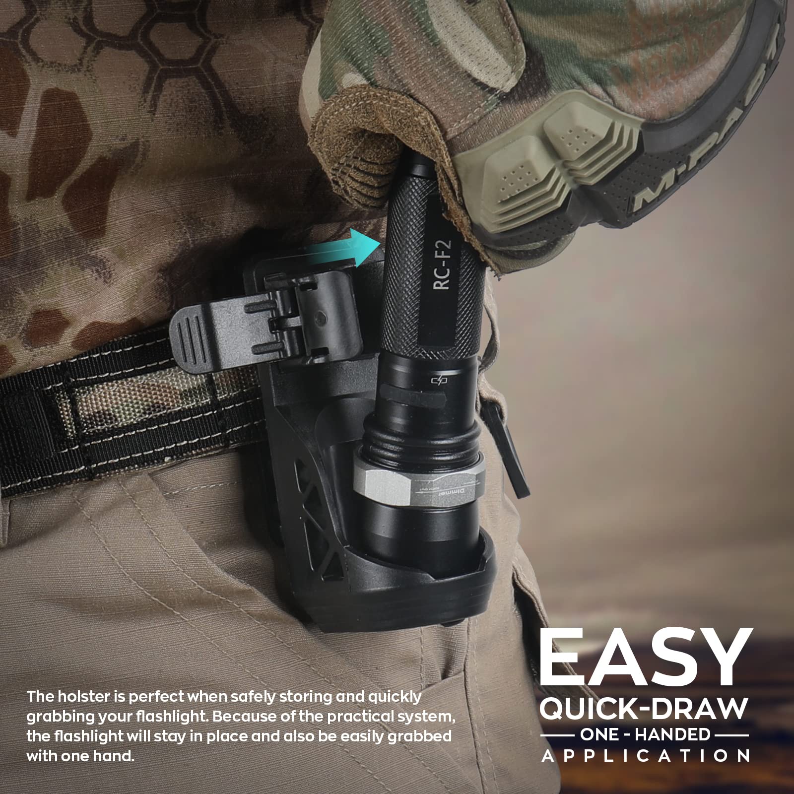 Livans Flashlight Holster For Belt, Flashlight Holder With Lever Side Lock System Rotatable Torch Holder Fit For 1"-1.55" Dia. Flashlight