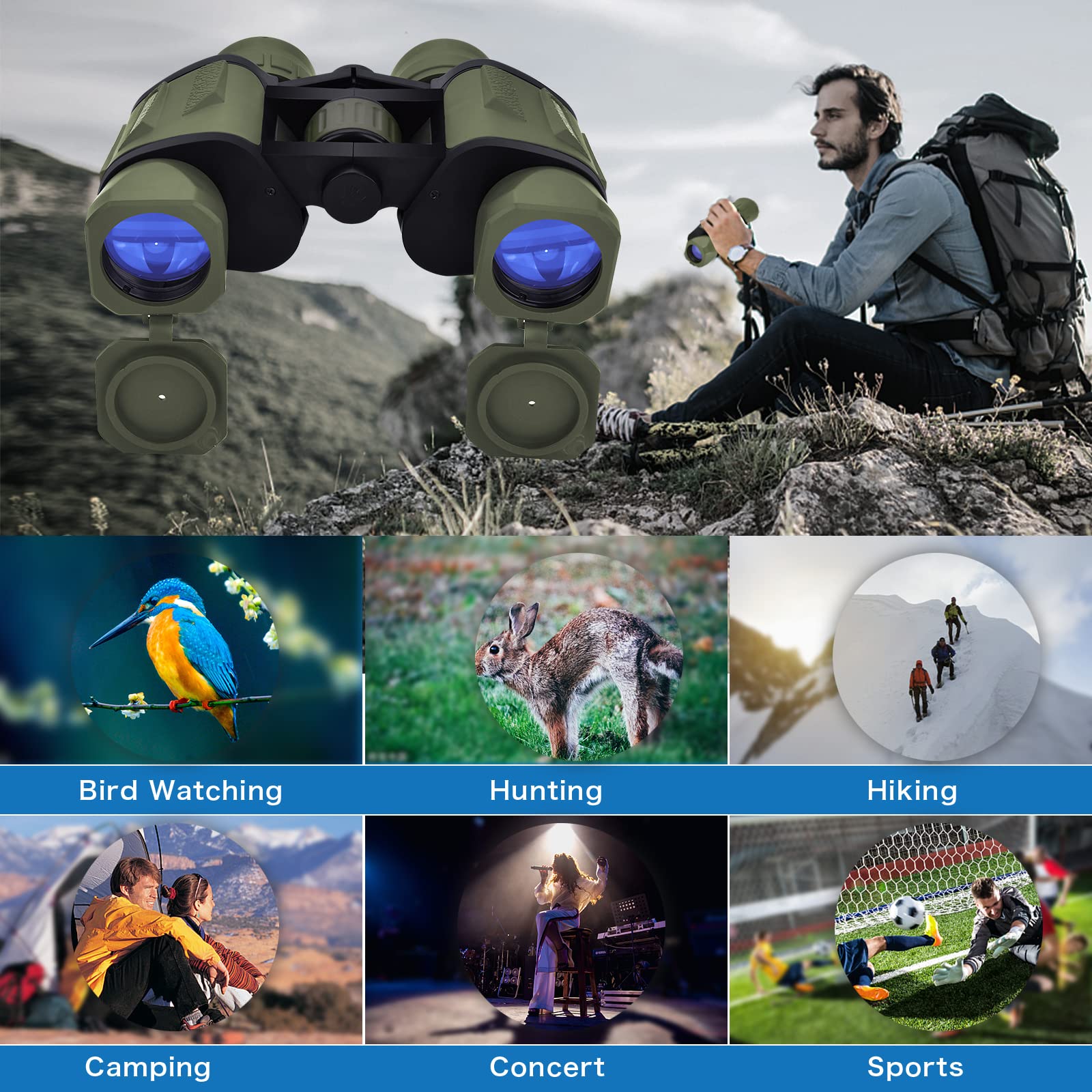 Grwang 10X40 Professional Hd Binoculars For Adults &Kids,Shock Proof Binocular With Bak4 Fmc Lens, Large View & Waterproof Binoculars Perfect For Bird Watching, Sports,Hunting,