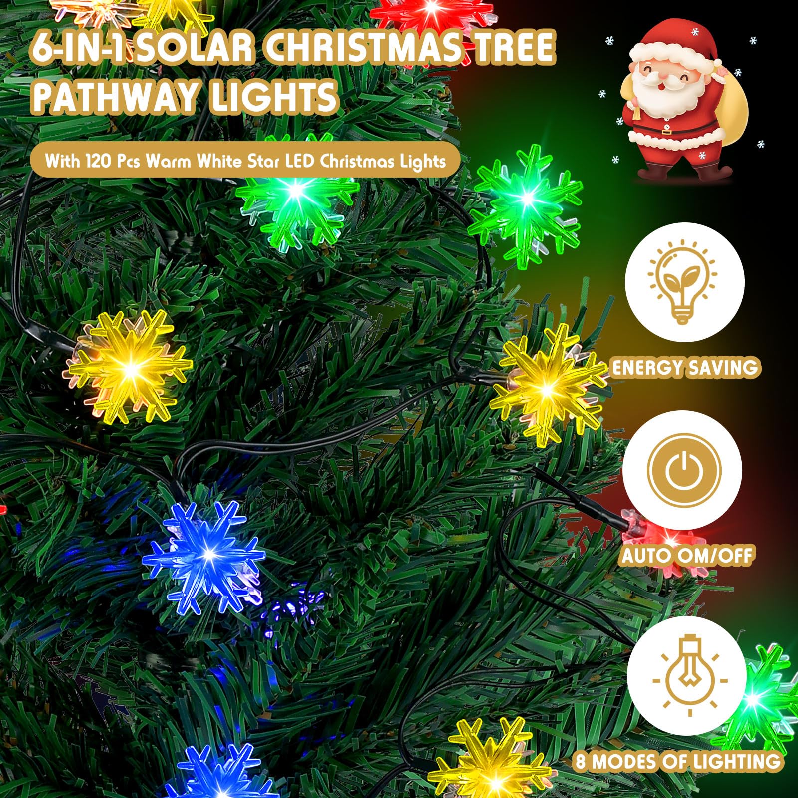 Retisee 6 Pack Solar Christmas Tree Pathway Lights Decorations Outdoor Led Snowflake Lights 8 Modes Prelit Small Christmas Tree Waterproof Solar Stake Lights For Garden, Yard, Lawn, Cemetery