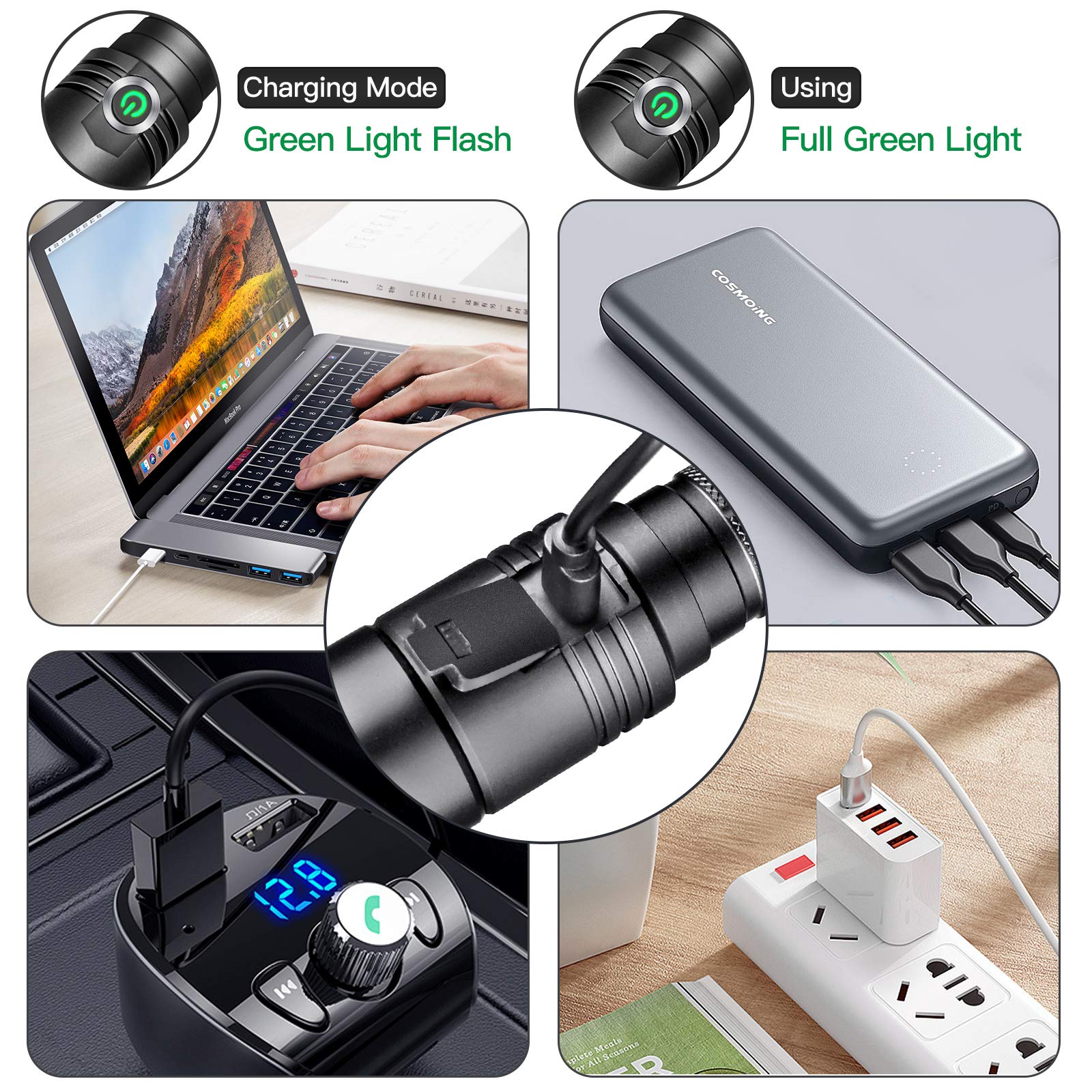 Cosmoing High Power Red Led Flashlight Rechargeable, 300 Yards Red Flashlight Ip65 Waterproof Red Light Torch For Night Observation, Camping