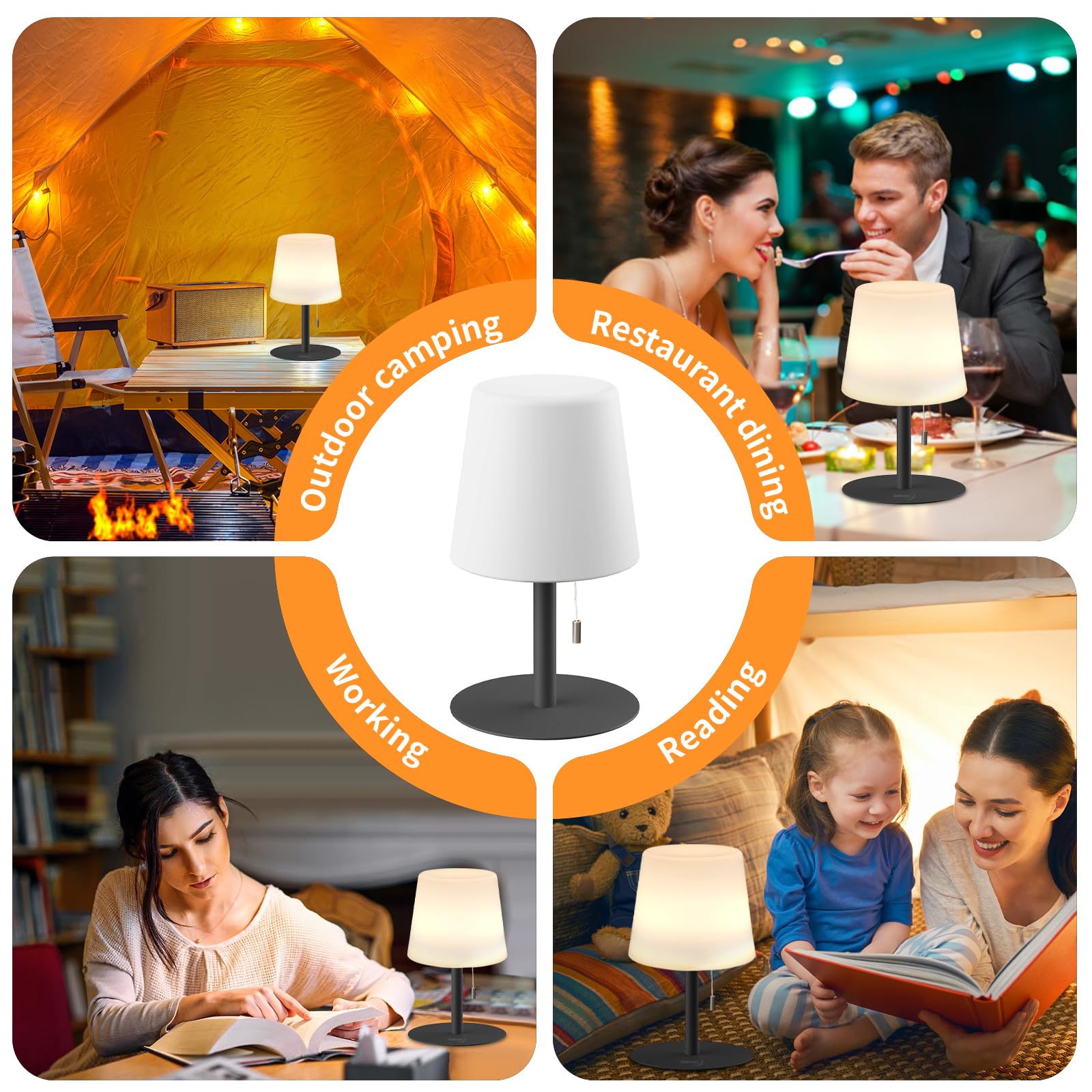 Tulbeys Warm & Rgb Cordless Table Lamp, Rechargeable Outdoor Battery Table Lamp Shower Waterproof Bedroom Lamps, Small Bedside Lamps For Night Stands