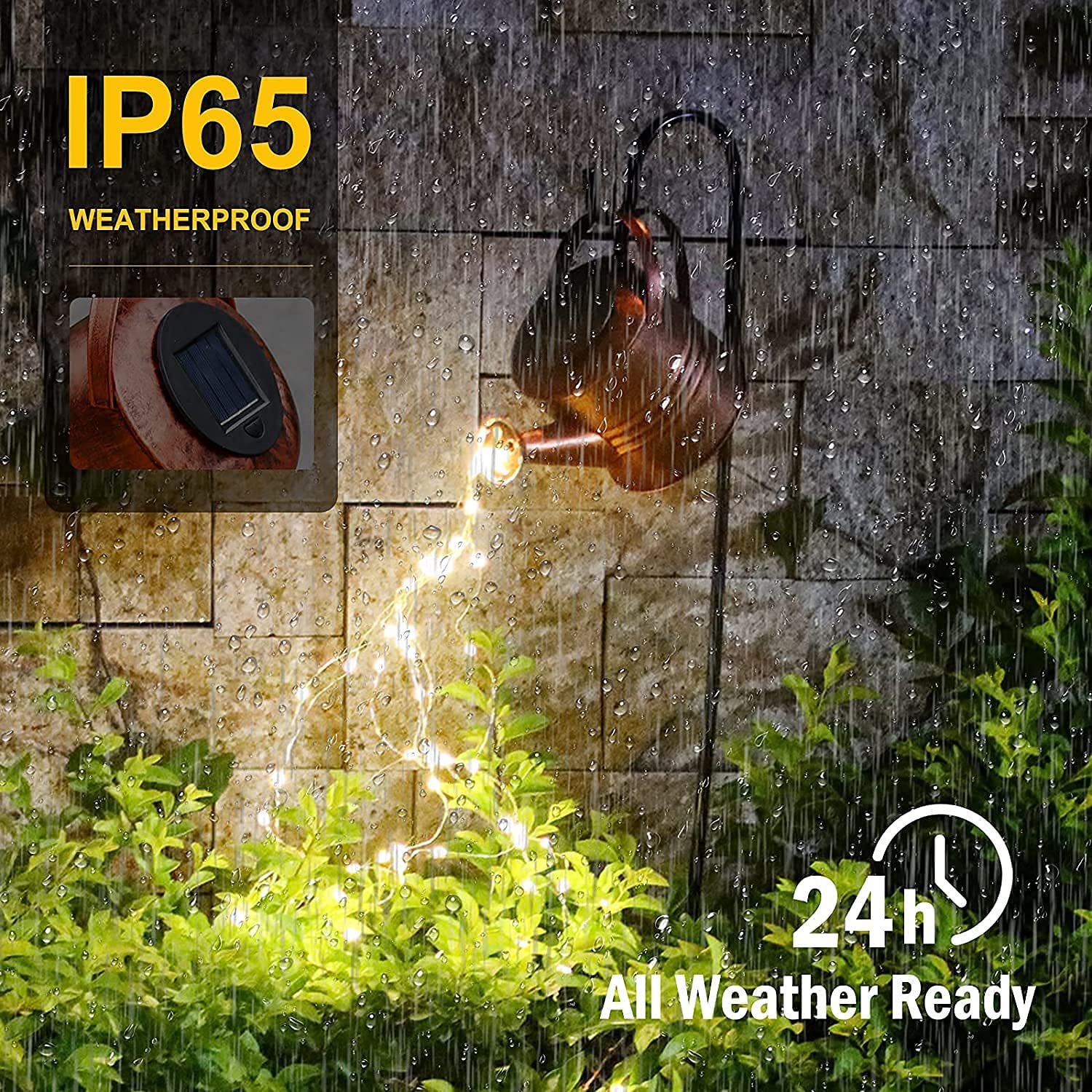 Asdfg Watering Can Led String Lights - Stars Solar Shower Garden Lamp Decoration Waterproof Fairy Solar Light Ornament Copper Wire Bee Day Outdoors Hanging String Lamps Lawn Path(With Bracket)