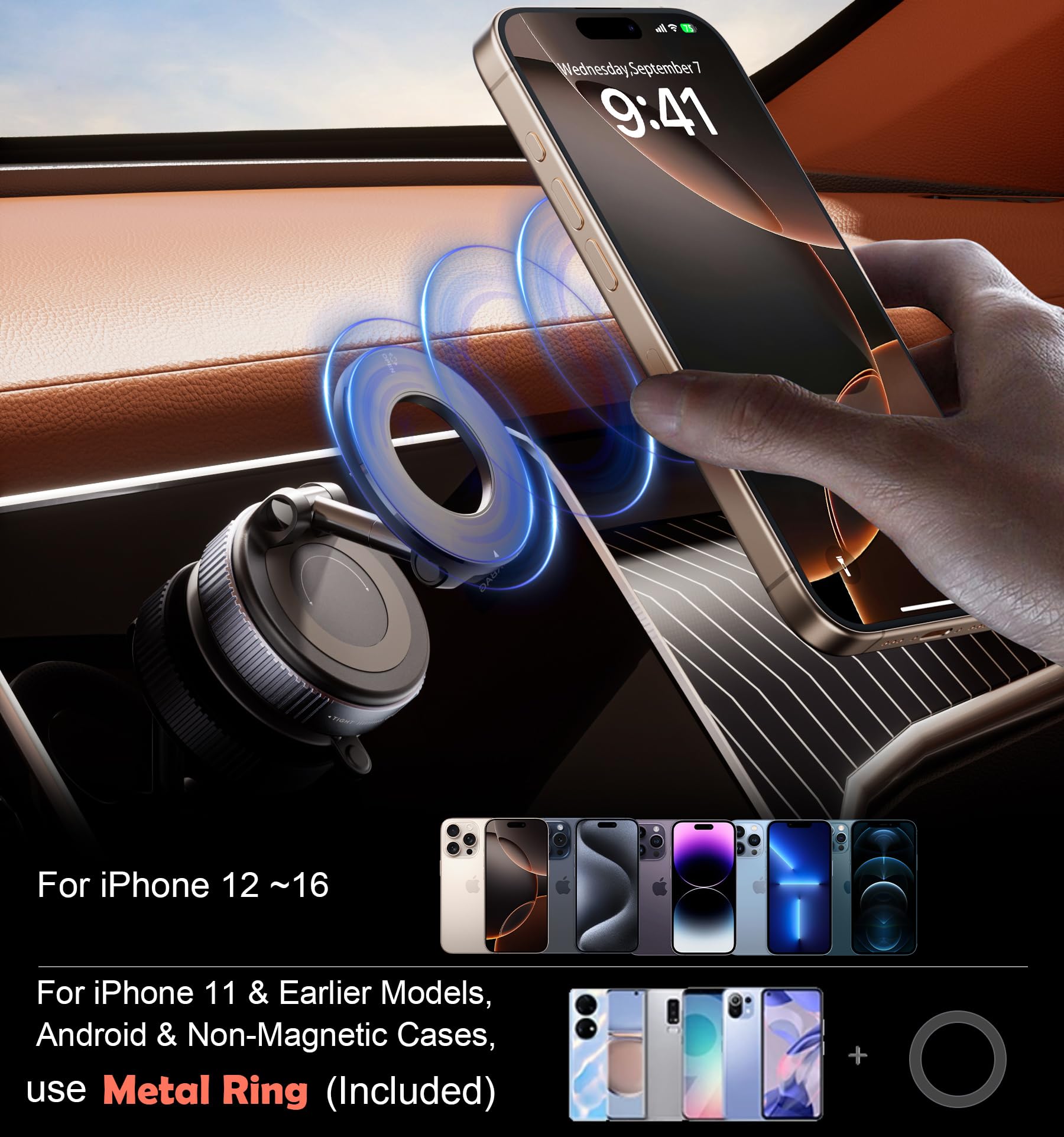 Reokily   Vacuum Magnetic Car Phone Holder 360° Reinforced 96Lbs Ultra Suction Cup Phone Mount For Magsafe Cell Phone Holders For Your Car/Gym/Mirror Mount For Iphone & Android