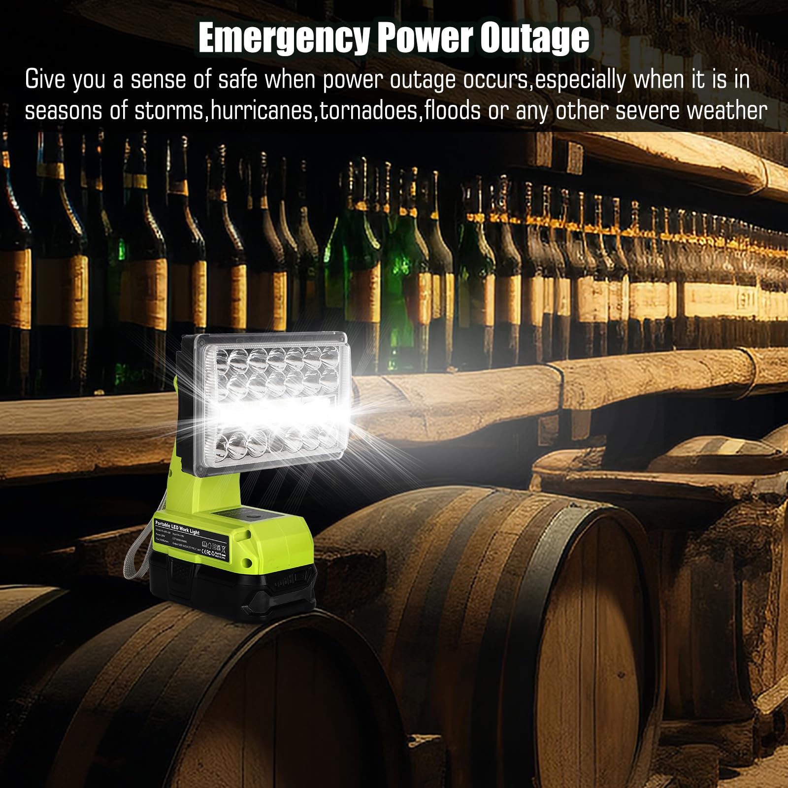 Waxpar 18W Flashlight Compatible With Ryobi 18V Battery, 2000Lm 18V Light 18V Floodlight Spotlight With Usb Port,Type C Port, 110 Degree Pivoting Head