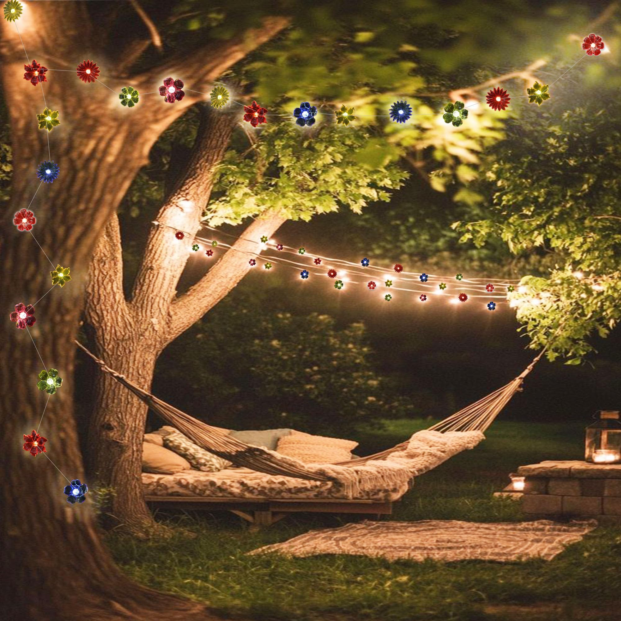 The Hxt Bartlett Solar Fairy Flower String Lights For Outdoor-4 Flower Designs Waterproof 8 Flashing Modes 15Ft 40 Led- Solar Twinkle Decorative Lights For Outside Garden Patio Porch Plants And Window Decor