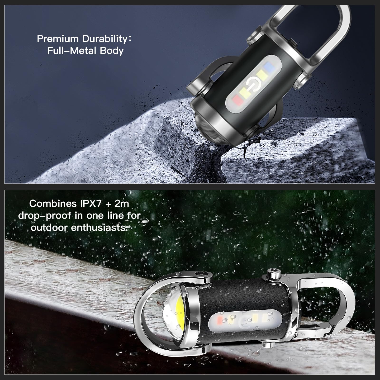 Budatao Emergency Powerbank Keychain Flashlight（3 In 1）, Rechargeable 500 Lumens Edc Tool With Red/Blue Strobe, 1000Mah Usb-C Charging, Ipx7 Waterproof, Portable Flashlight For Emergencies