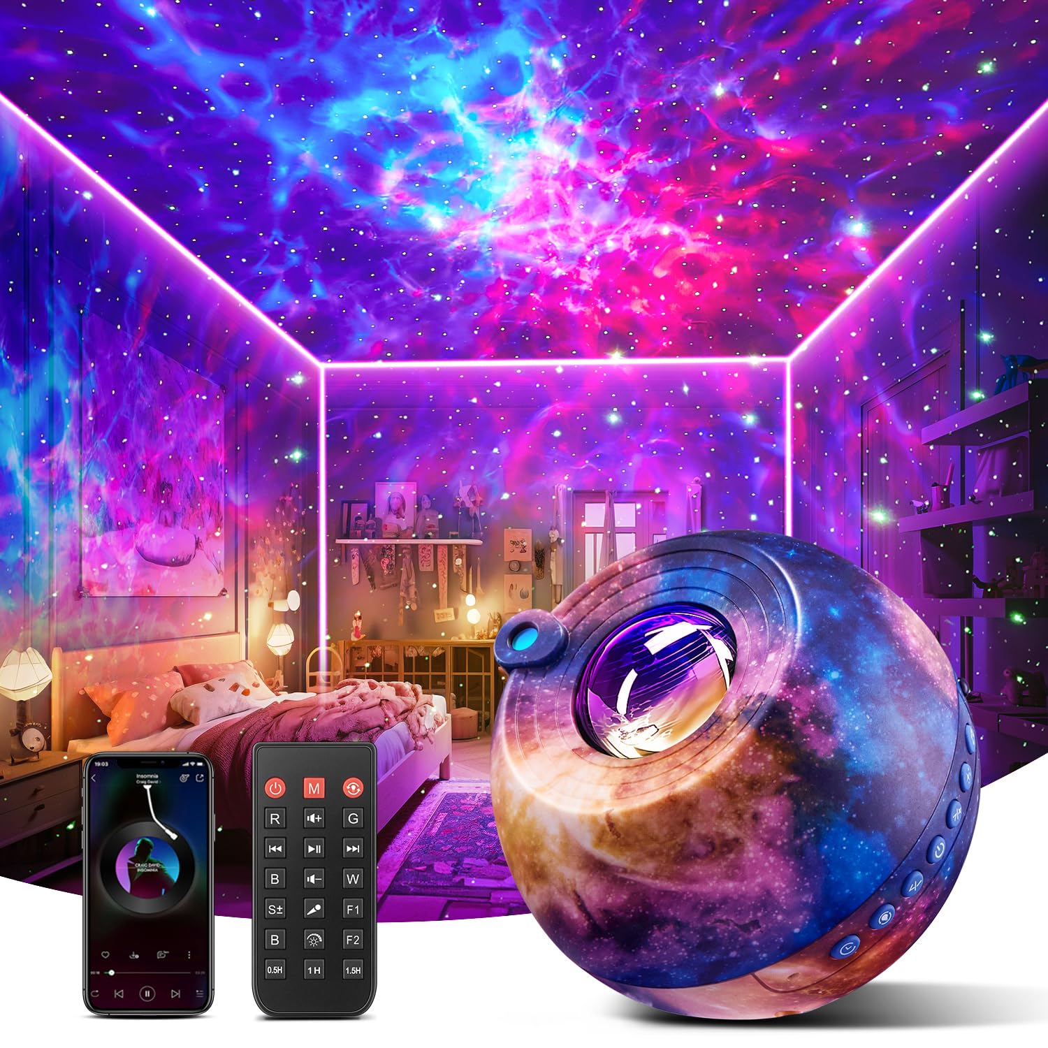 Pikoy Star Projector, 15 Colors Galaxy Projector For Bedroom Adults,15 White Noise Star Projector For Ceiling For Adults ,Bluetooth Star Projector Galaxy Light Projector, Star Lights For Ceiling Projector