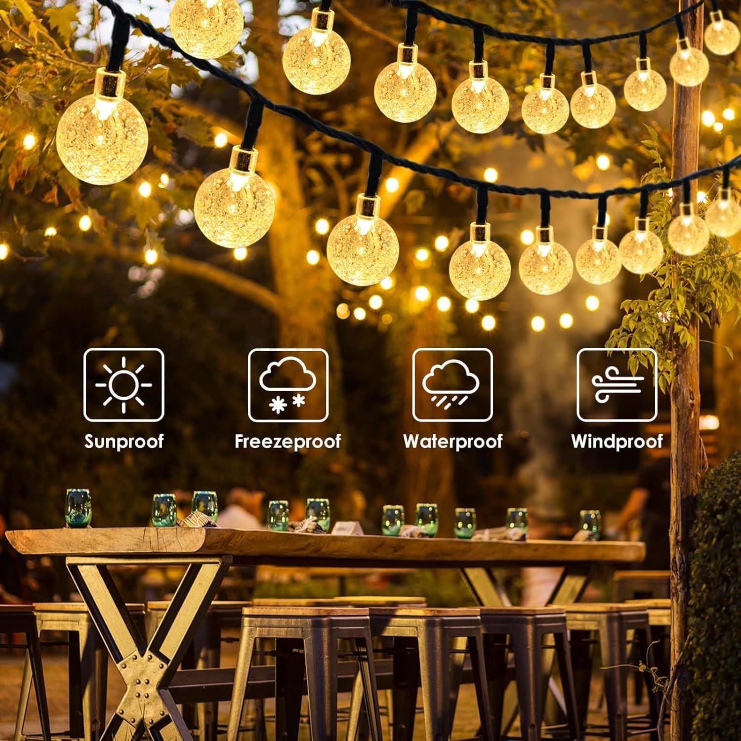 Yiqu 2-Pack Solar String Lights Outdoor, Total 52Ft 80 Led Crystal Globe Solar Lights Outdoor Waterproof With 8 Lighting Modes, Yard Tree Garden Patio Light Balcony Party Wedding Decorations (Warm White)