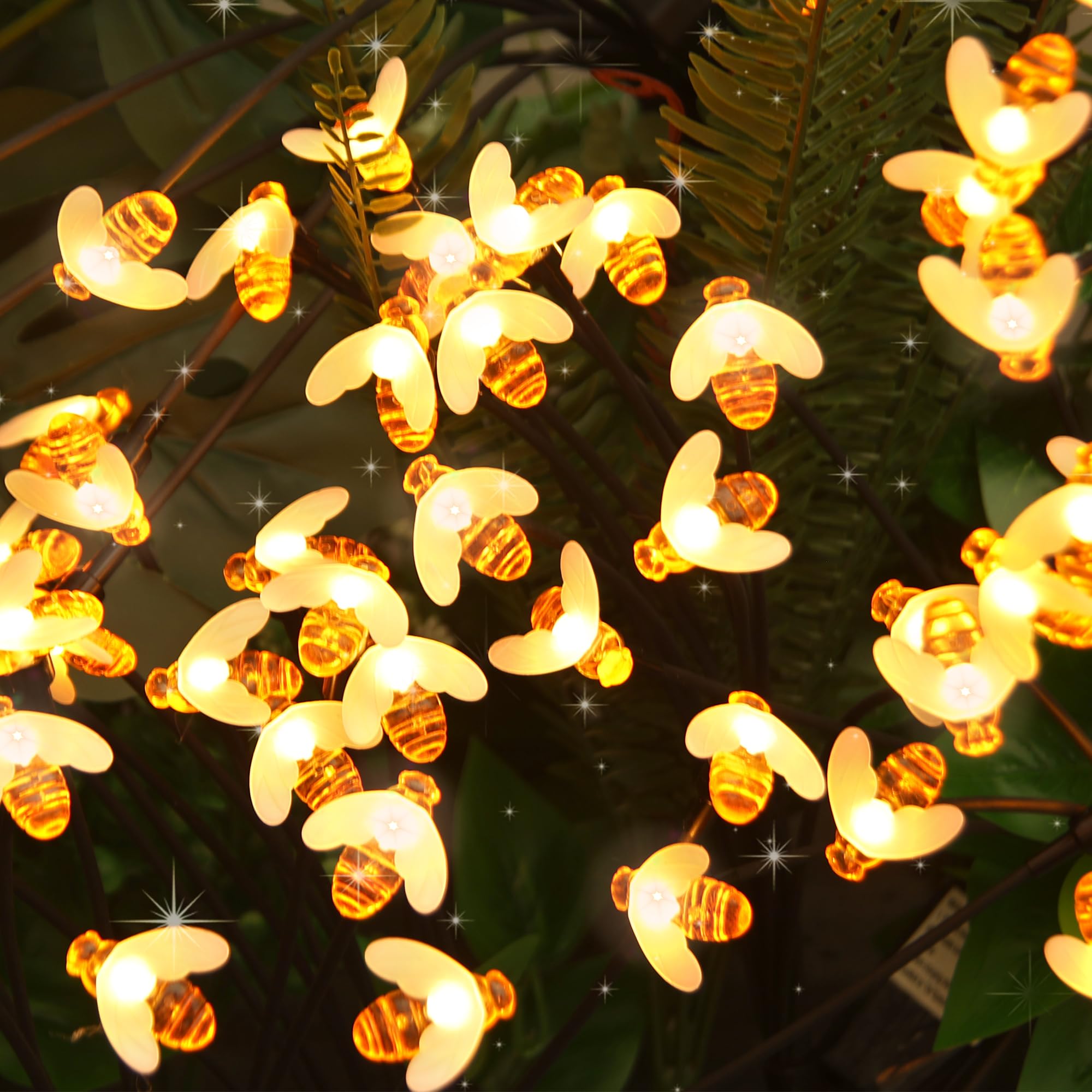 Lusharbor Solar Garden Lights, 4 Pack 40 Led Solar Firefly Lights Bee, Garden Lights Solar Powered Waterproof Solar Pathway Lights Outdoor Lights For Yard Patio Walkway Decoration, Bee