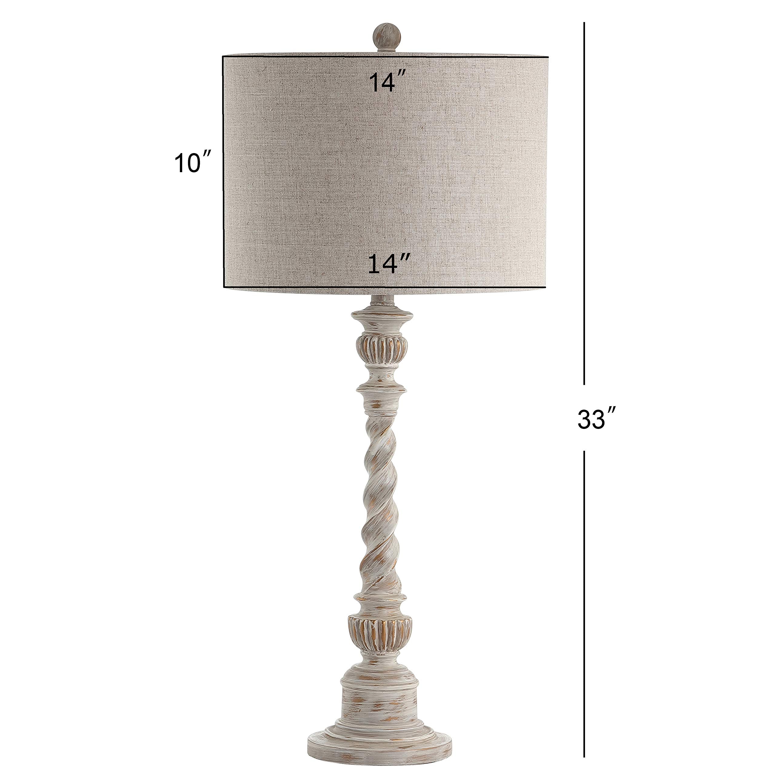 Jonathan Y Jyl3031A Regent 33" Rustic Resin Led Table Lamp Traditional Transitional Bedside Desk Nightstand Lamp For Bedroom Living Room Office College Bookcase Led Bulb Included, White Wash