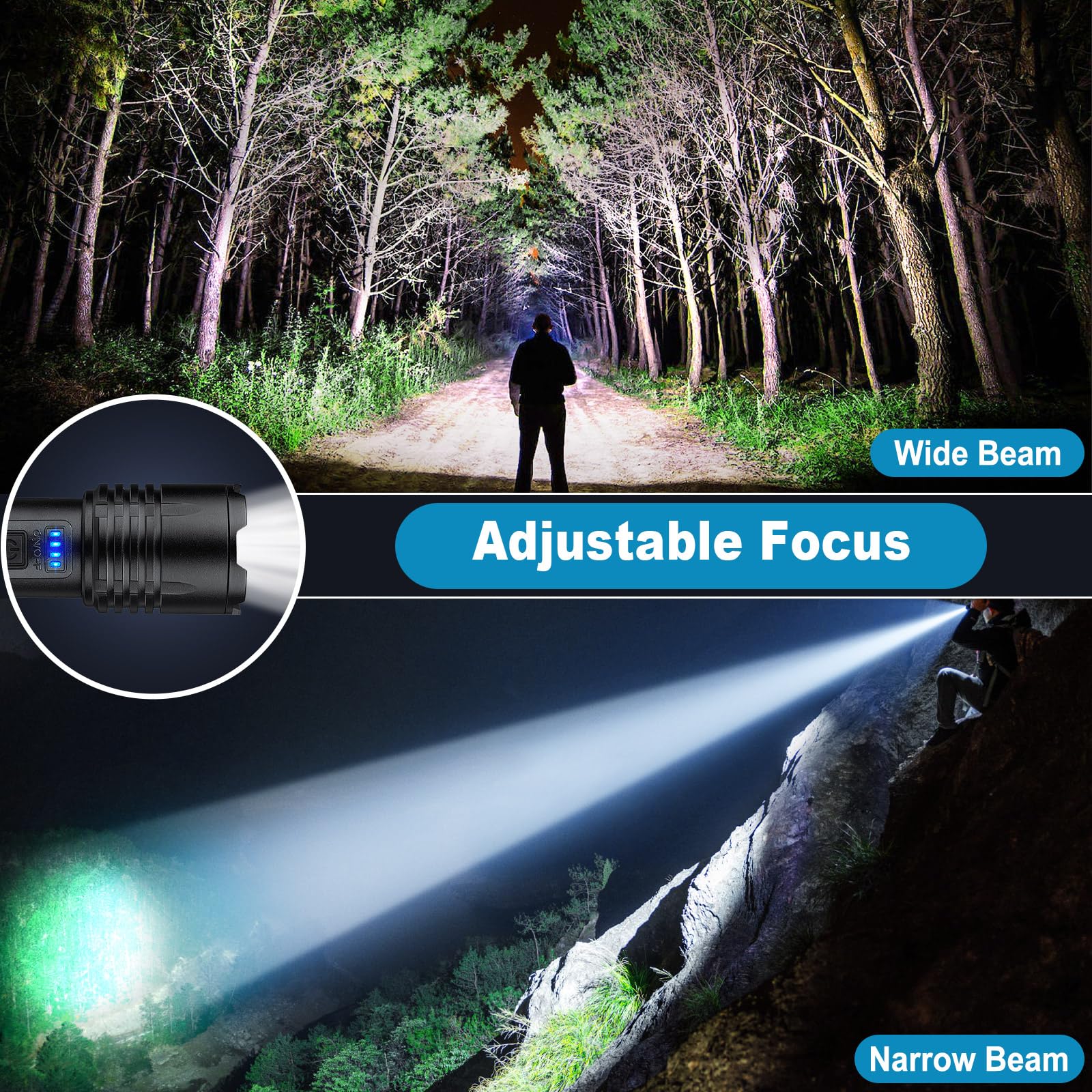 Kingcaesar 3 Pack Rechargeable Flashlights 3000 High Lumens, Super Bright Led Flash Light With 3 Light Modes, High Power Flashlight With Charging Cables, Ipx7 Waterproof For Camping, Outdoor, Home
