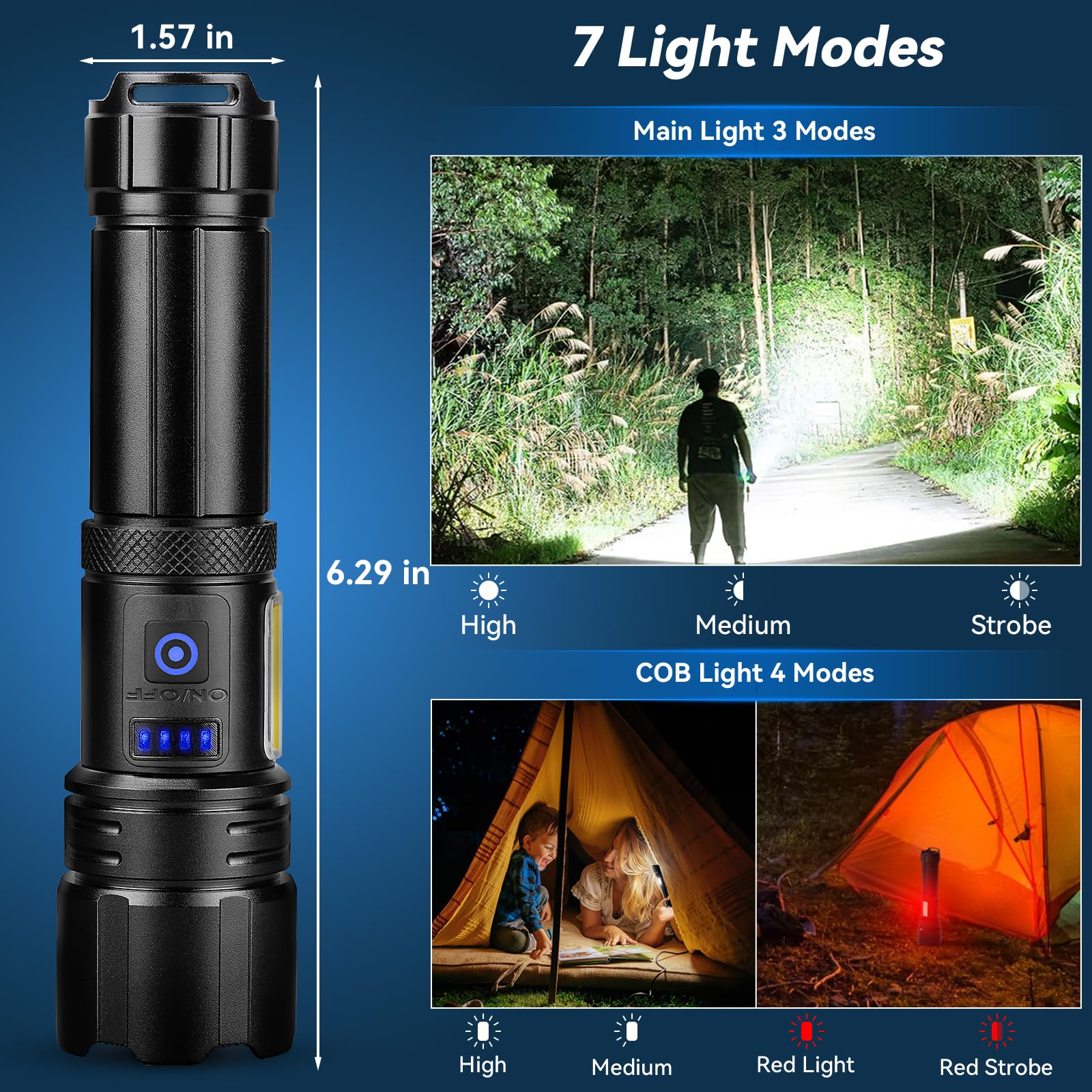 Sigoobal Rechargeable Flashlight, 2 Pack 900000 High Lumens Super Bright Flash Light, 7 Modes With Cob Work Light, Ipx6 Waterproof, Powerful Handheld Led Flashlights For Camping, Hiking