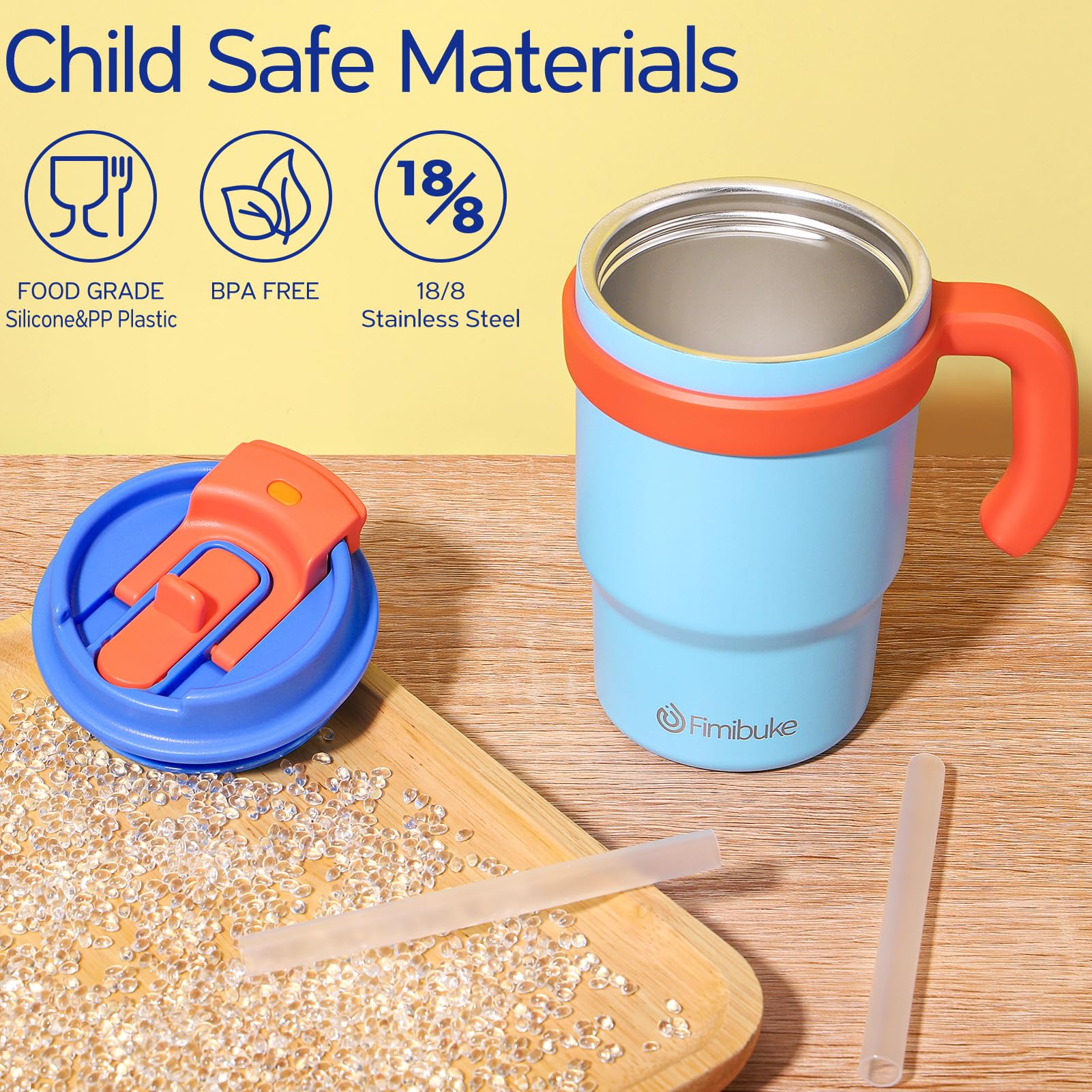 Fimibuke 16Oz Kids Insulated Tumbler With Handle & Straws - 2 Pack 18/8 Stainless Steel