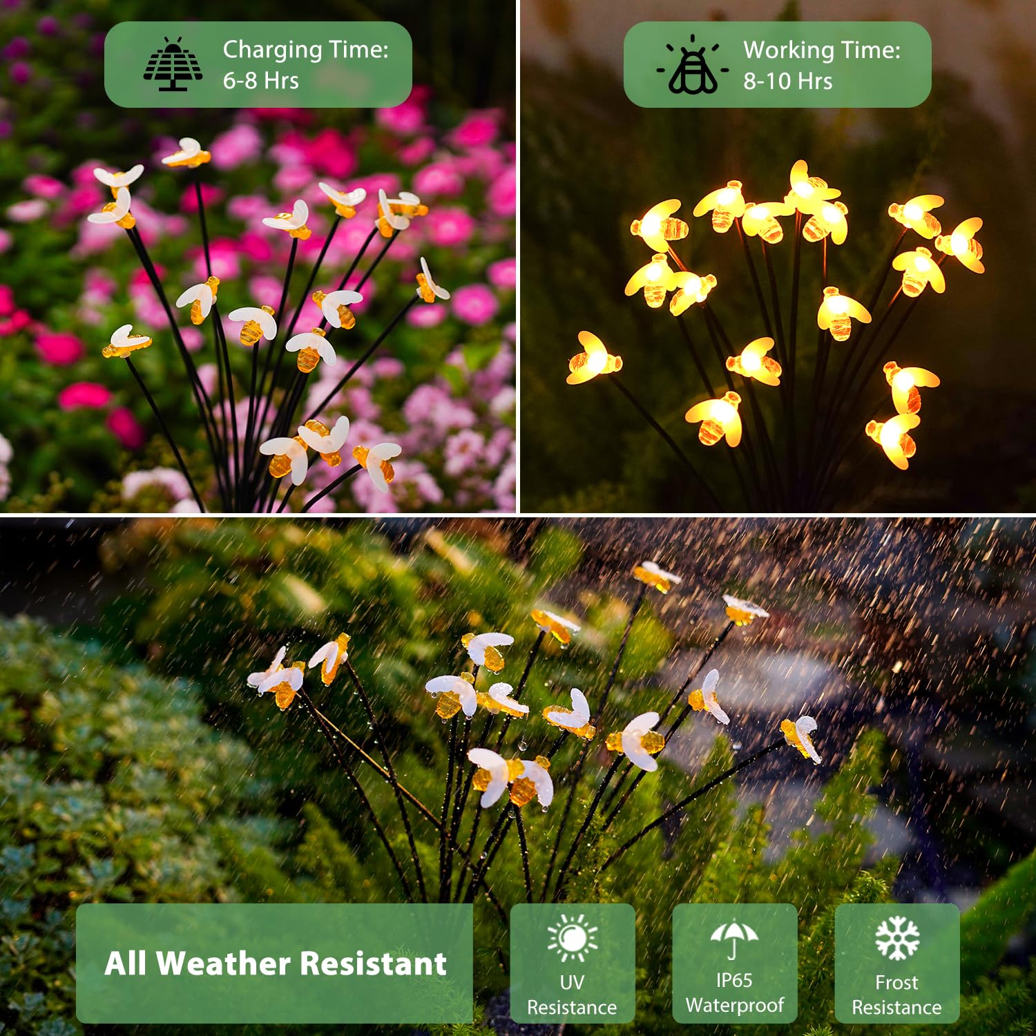 Nacome Solar Garden Lights For Outside – Landscape Decor,Yard Patio Decoration, Waterproof Swaying Bumble Bee(2Pack), Mom  For Women
