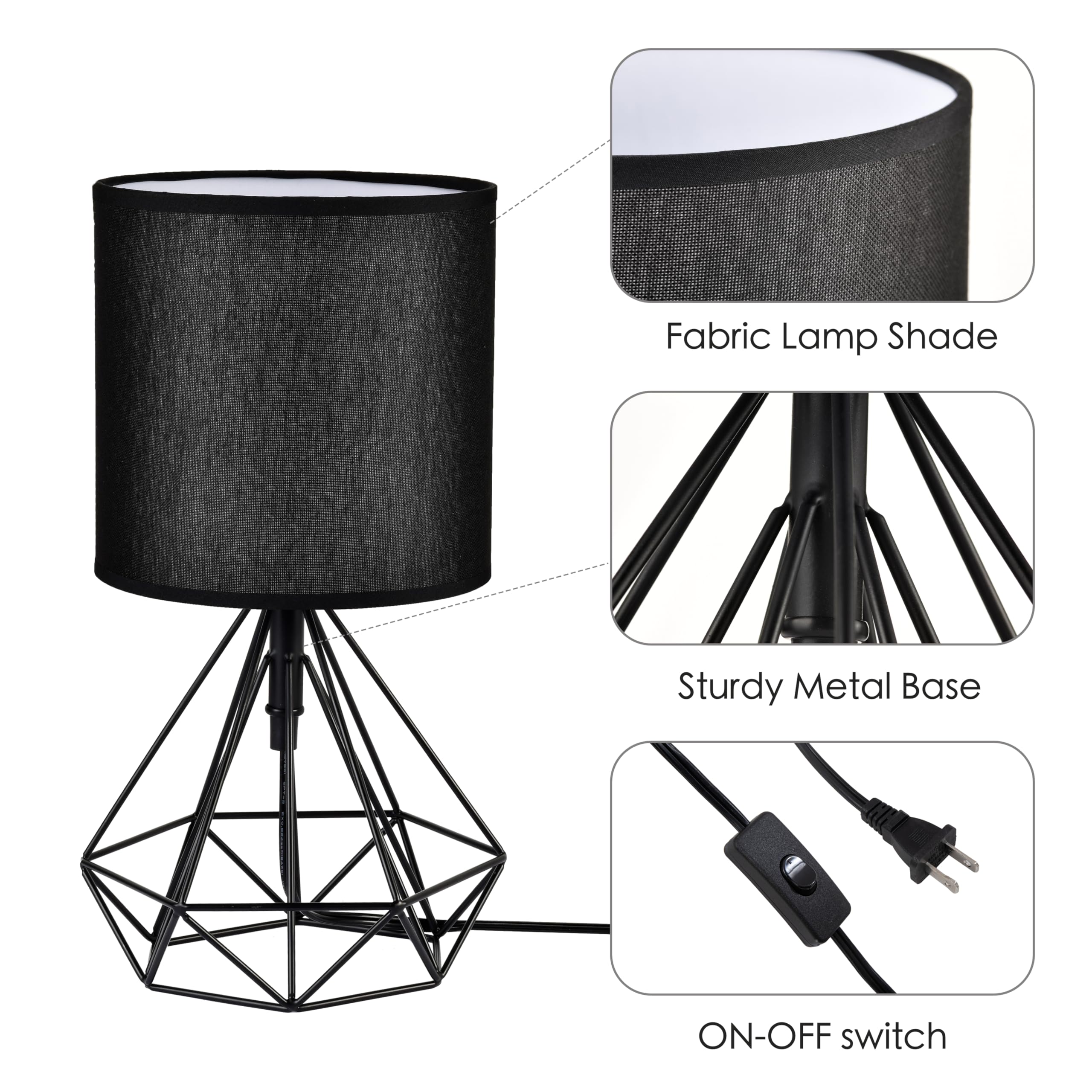 Antique House Table Lamp For Bedroom Black Metal Bedside Table Lamp With Switch Modern Geometric Table Lamps For Nightstand