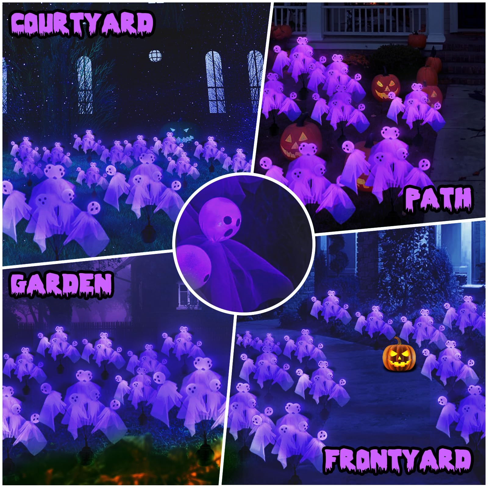 Maoyue Halloween Decorations Outdoor Halloween Lights 2Packs 12 Led Outdoor Solar Halloween Lights Scary Ghost Lights, Swaying Firefly Halloween Pathway Lights Waterproof For Garden Yard Lawn, Purple