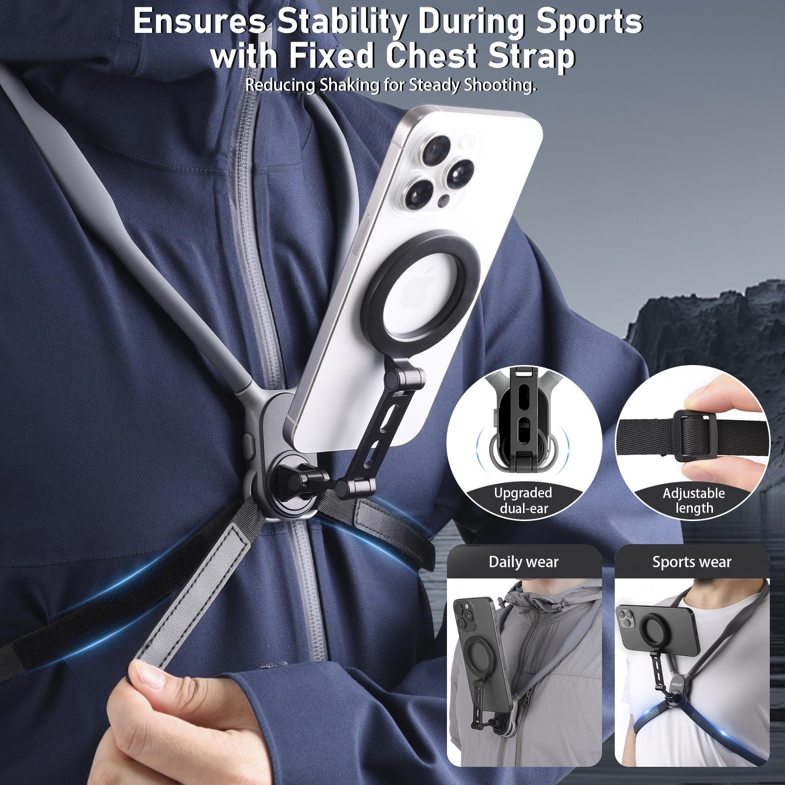 Sxau Magnetic Neck Mount For Phones, Hands- Magnetic Neck Cell Phone Holder For Iphone 15/14/13/12 Series And Android Phones (Grey), Mnh-003