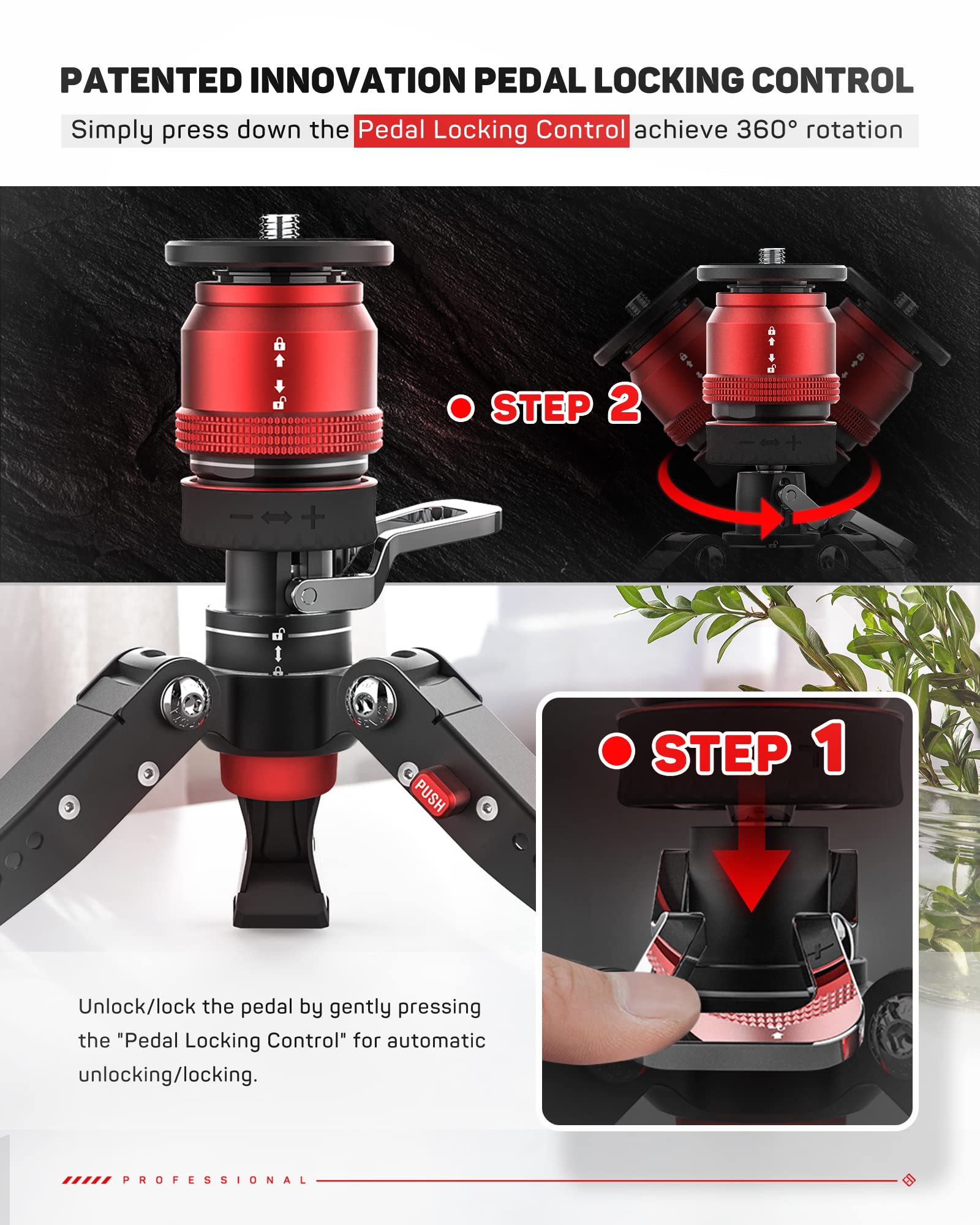 Ifootage Mini Tripod For Camera And Tool Hook Red, Professional Tabletop Tripod With Pedal For Photography, Small Tripod Max Load Up To 17.64 Lbs, Desktop Tripod Compatible With Sony, Nikon, Canon Dsl