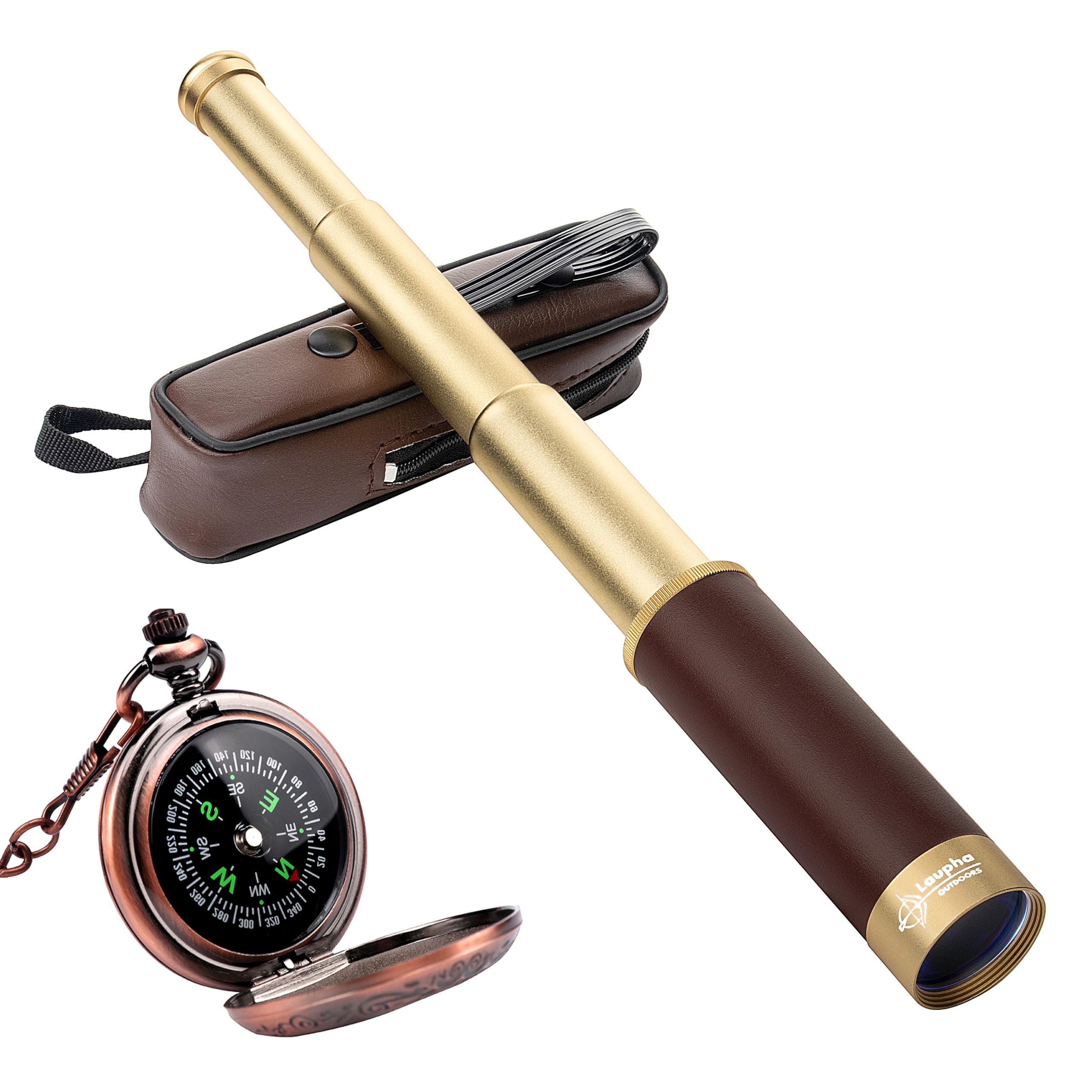 Laupha Retro Pirate Telescope 25X30 Spyglass Portable Collapsible Handheld Telescope Zoom Vintage Monocular Classical Collection Compass For Camping Hunting Boating 