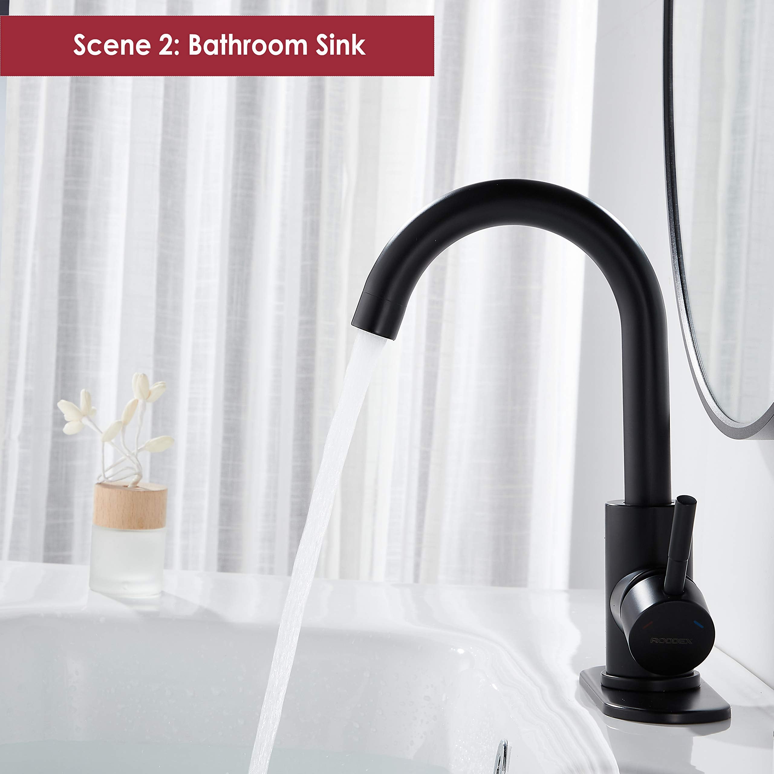 Roddex Wet Bar Sink Faucet Stainless Steel One Hole 360 Swivel Bar Mixer With 3 Hole Cover Deck Plate Small Modern Single Handle Kitchen Tap For Bath Bathroom Sink Prep Sink,Matte Black …