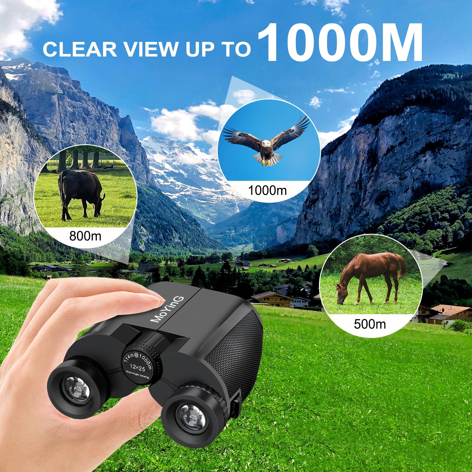 Moying 12X25 Compact Binoculars For Adults And Kids, Waterproof Binocular With Low Light Vision,High Powered Precise Focus Binoculars For Bird Watching,Outdoor Hunting,Travel,Sightseeing,With Bak4 Prism Fmc