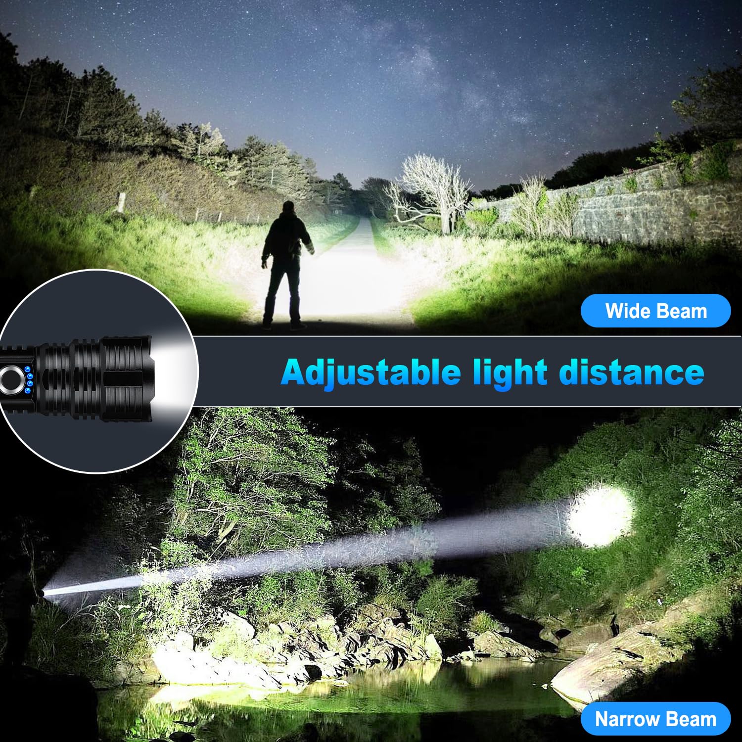 Myipyi Flashlights High Lumens Rechargeable, 990000 Lumens Super Bright Led Powerful Flashlight, 5 Modes Flash Light, Ipx6 Waterproof High Powered Flashlights For Home Camping