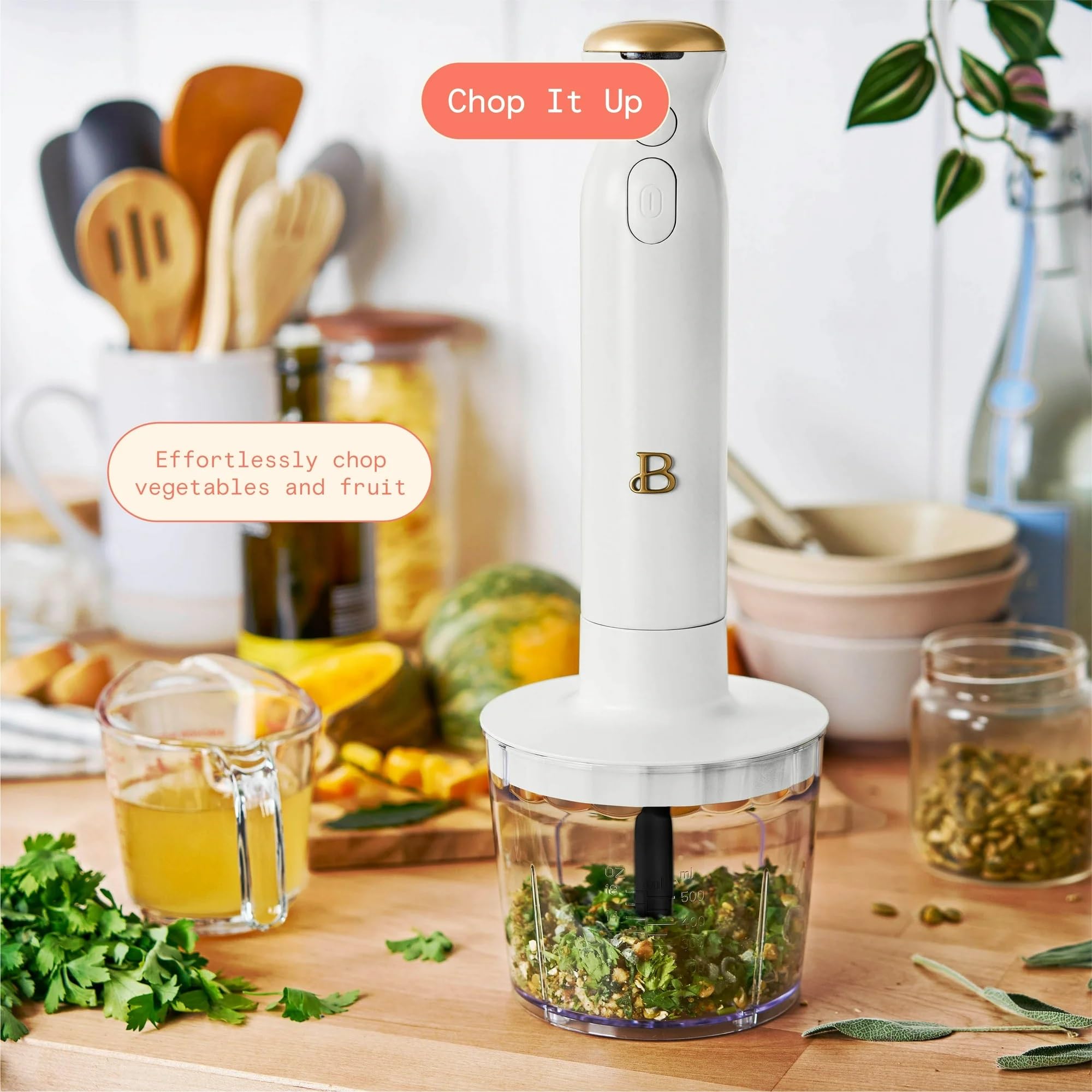 Uniqus Beautiful Cordless Immersion Blender With Chopper, Whisk & Measuring Cup, White Icing By Drew Barrymore