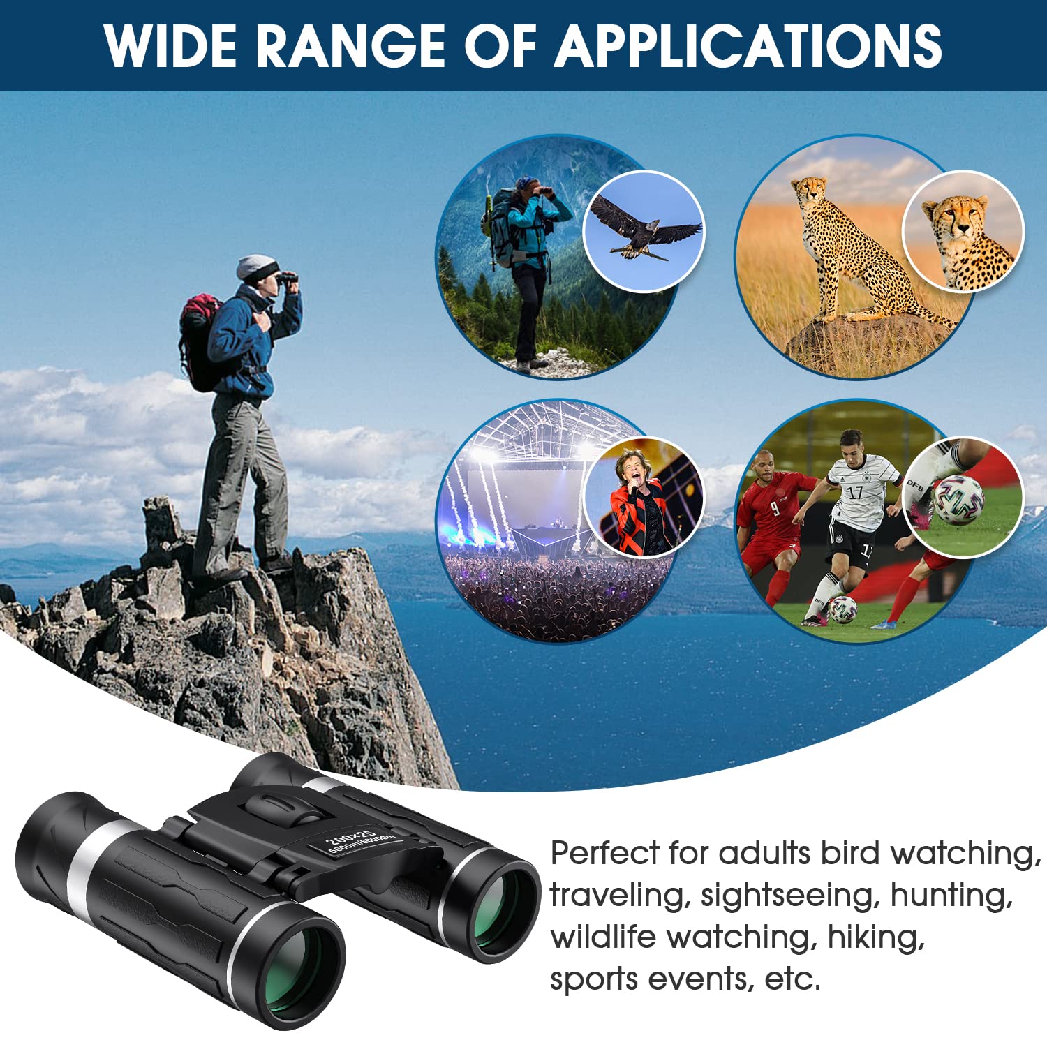 Flyant 200X25 Compact Binoculars For Adults And Kids, High Powered Mini Pocket Binoculars, Waterproof Small Binocular For Bird Watching, Hunting, Concert, Theater, Opera, Traveling, Sightseeing