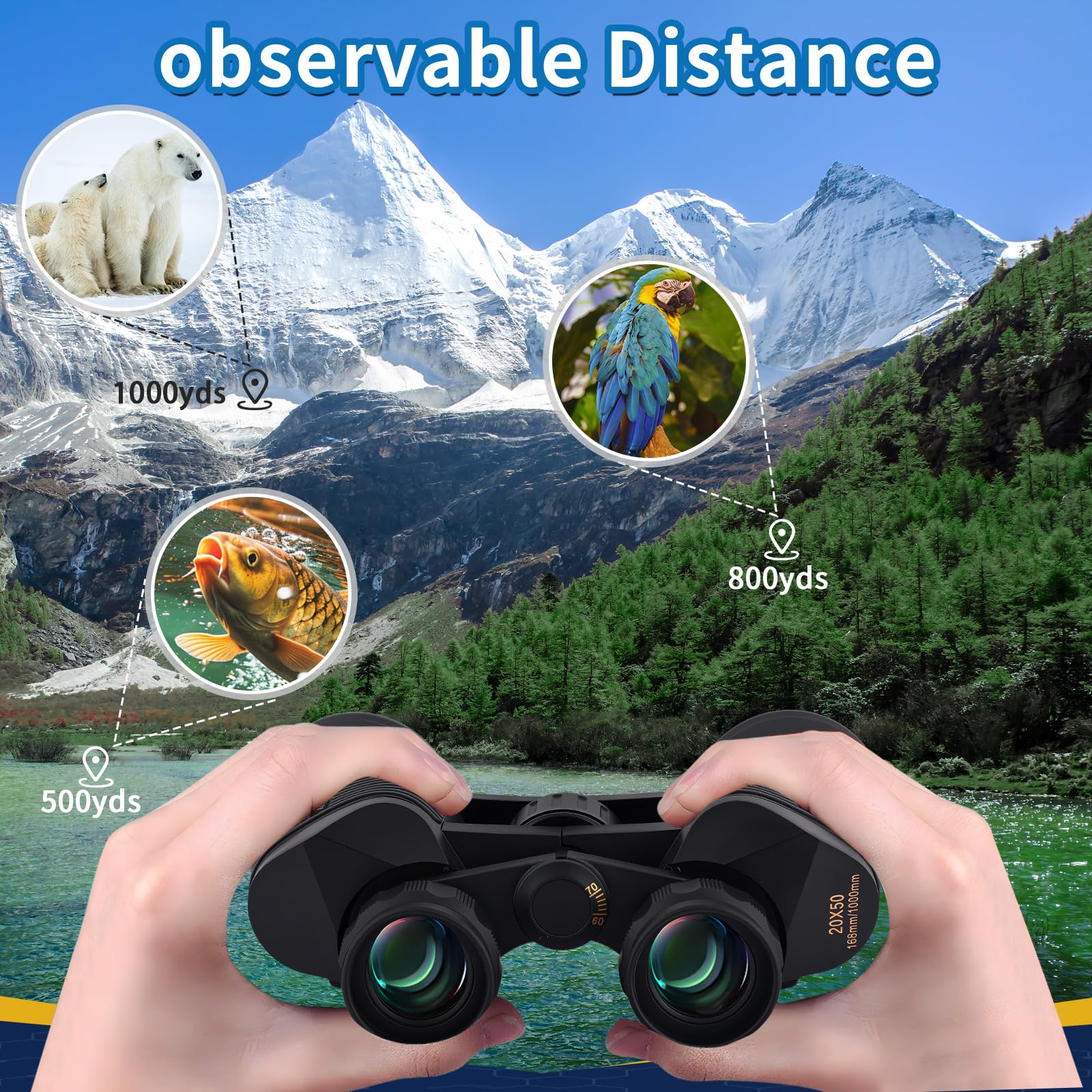 Sfeoot 20X50 High Powered Binoculars For Adults, Clear Durable Binoculars For Bird Watching Sightseeing Wildlife Watching Travel Hunting Football Games Stargazing With Carrying Case & Strap