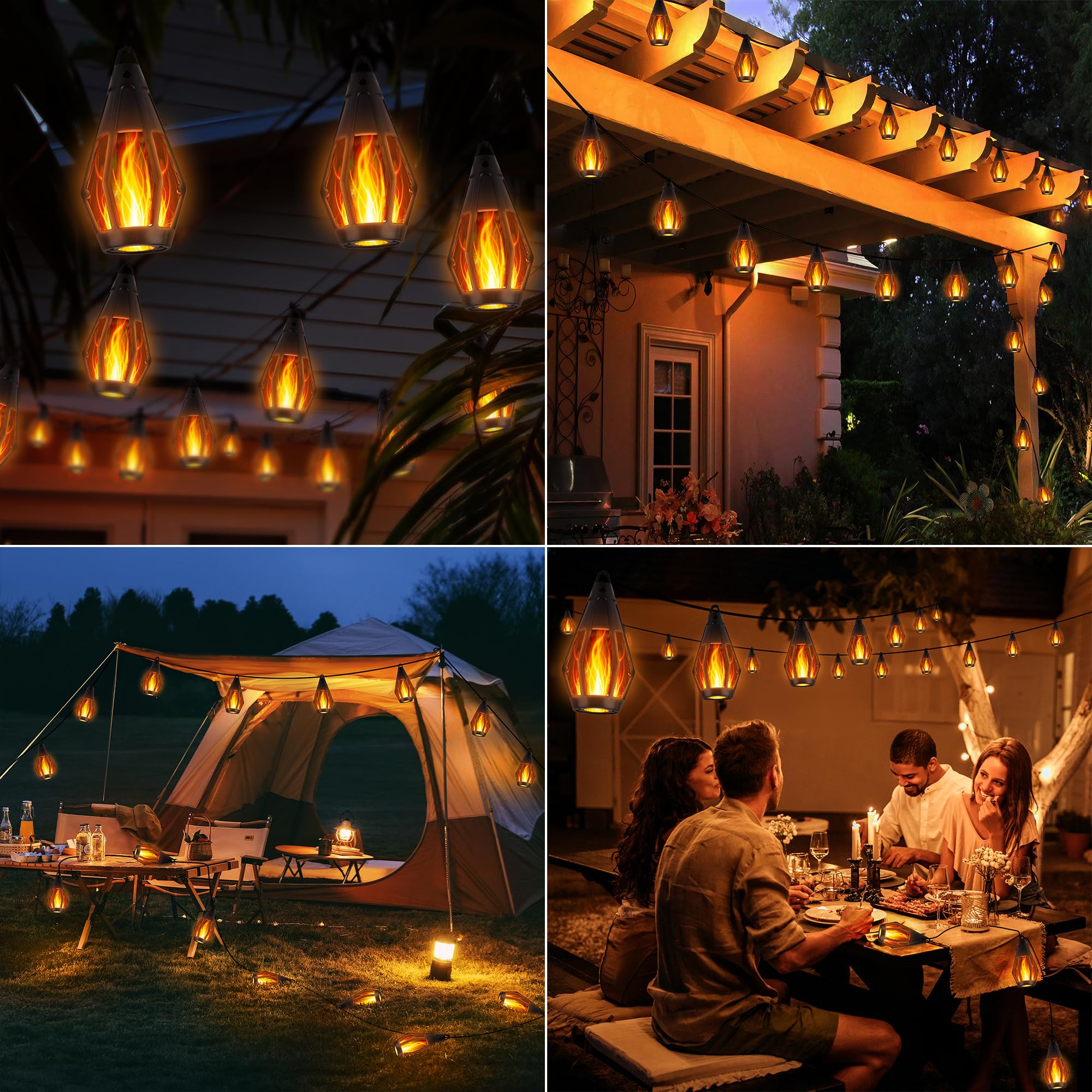 Flacchi Solar Flame String Lights - 48Ft 15 Led Lights Outdoor Solar String Lights For Garden Patio Decoration
