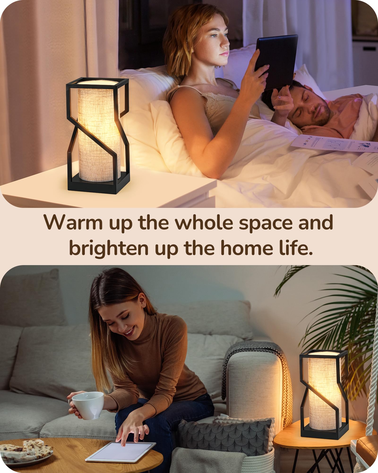 Edishine Modern Table Lamp With Overall Touch Control, 9W 2700K 3-Stage Dimmable Bedside Lamp, Linen Lampshade & Usb-A Port, Nightstand Lamp For Bedroom, Living Room, Bulb Included