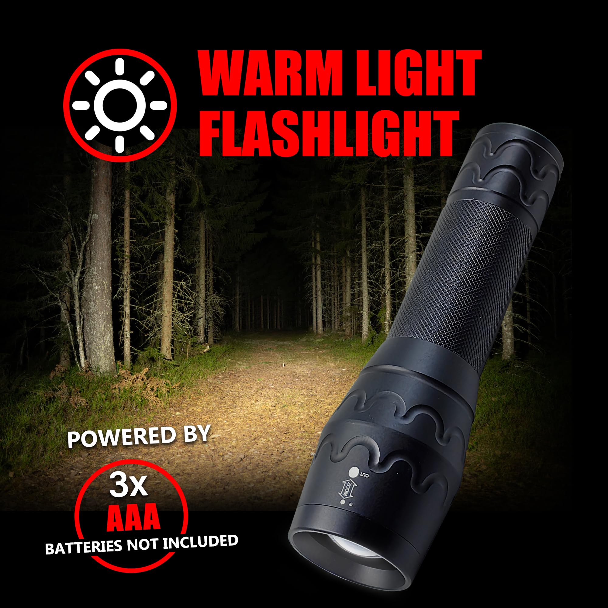 Miuree Warm Light Flashlight Single Mode High Lumens Led Flashlight For Outdoor Camping Hiking Emergency,2-Pack