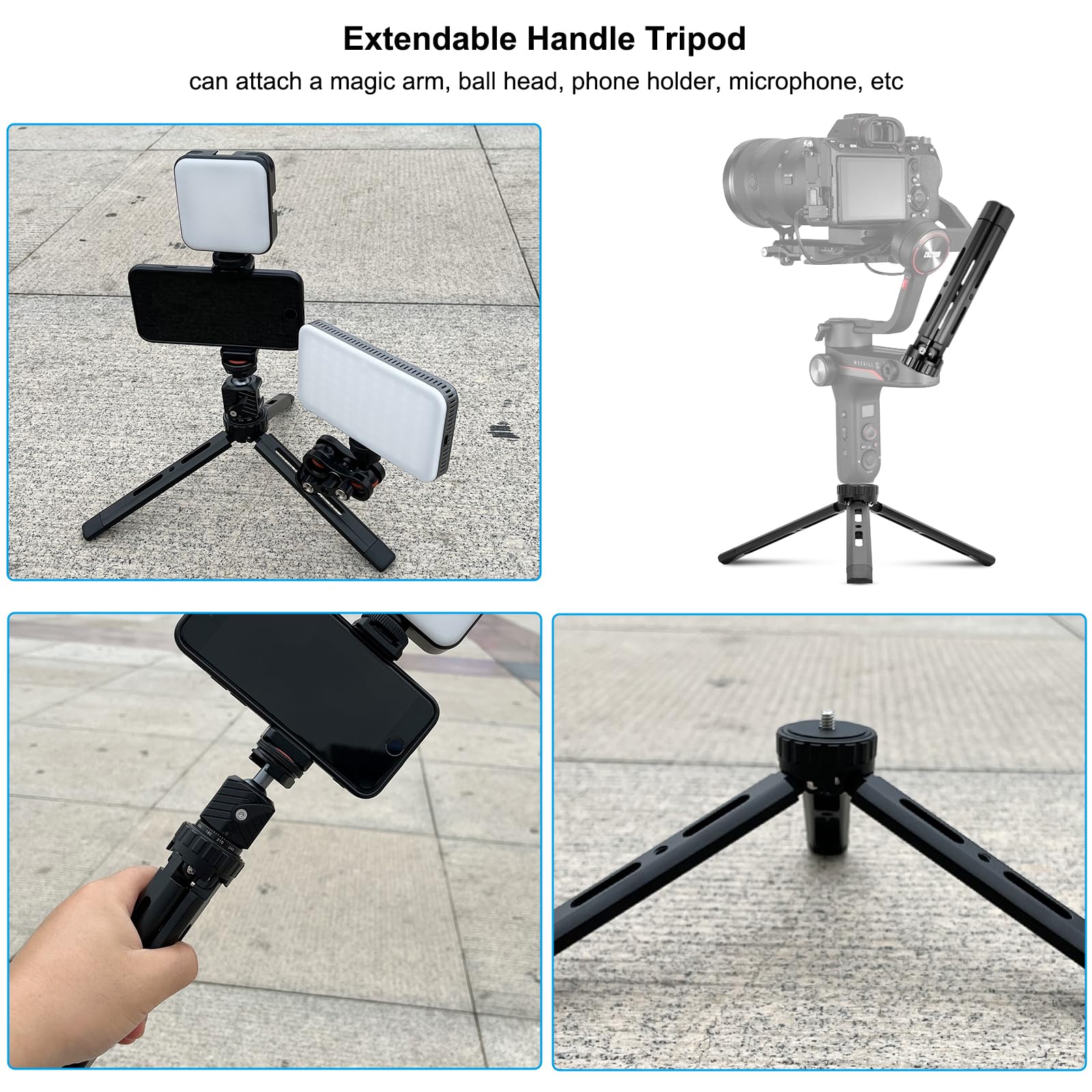 Cofunkool Mini Tripod Rotatable 4-Level Adjustable Tabletop Tripod Handle Grip For Osmo Mobile, Dji Ronin, Weebill, Crane, Vimble 2, Smooth, Camera, Phone, Webcam, Projector, Gimbal Stabilizers