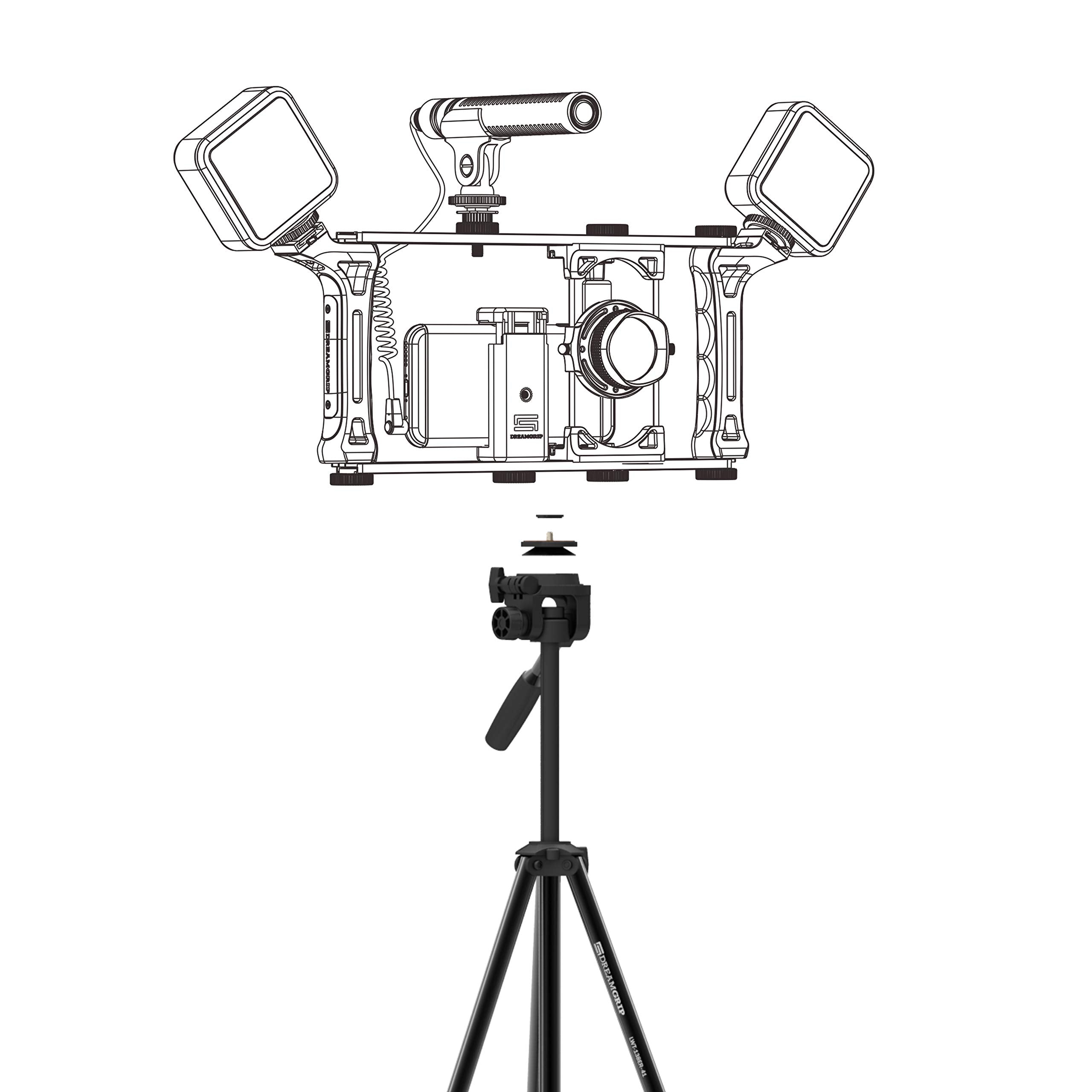 Dreamgrip Enhanced Lightweight Video Tripod 142Qr-4Y With Extra Original Track Connector For Rig Systems And Quick Release Plate, Compatible For Any Smartphone, Any Action, Dslr, Or Mirrorless Cameras