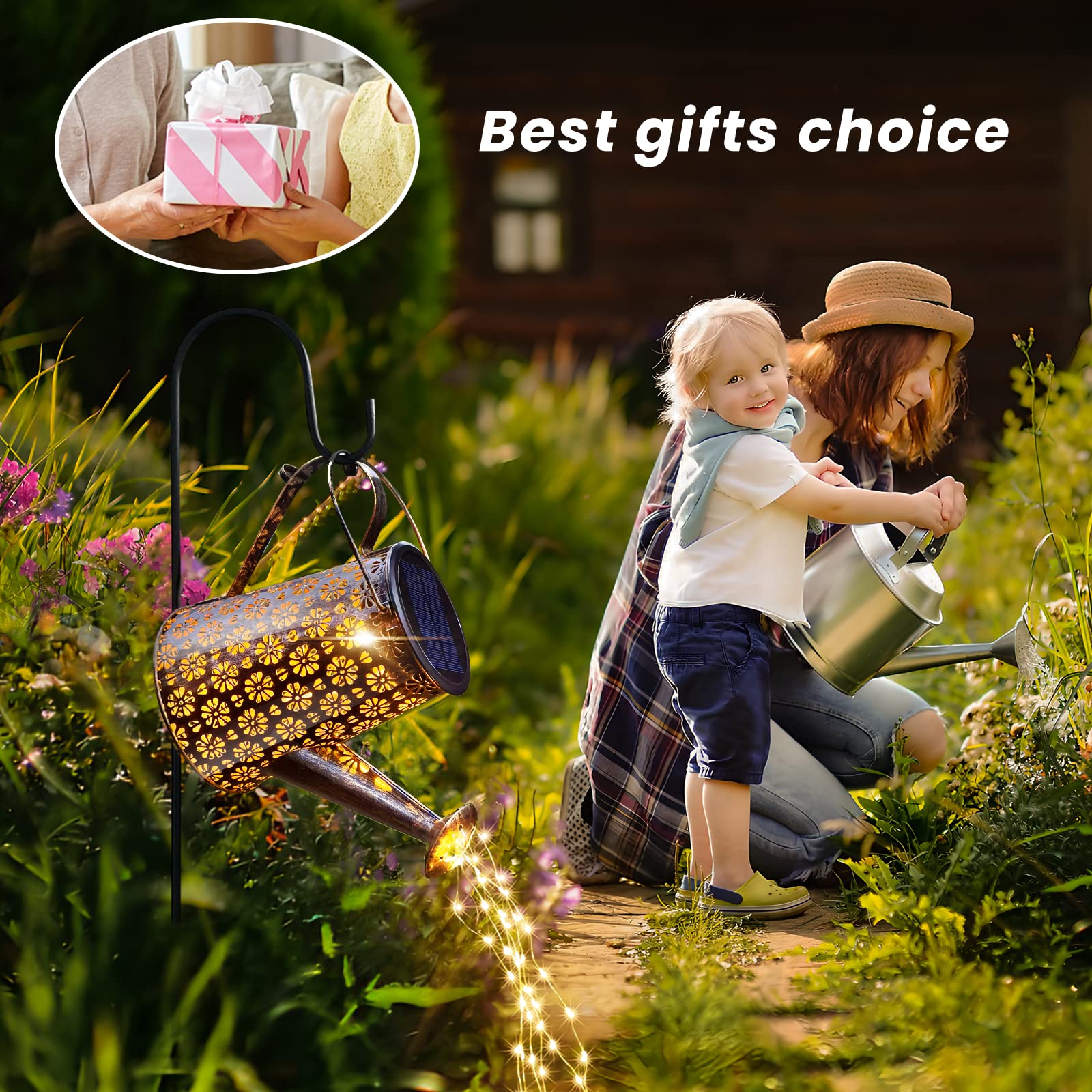 Lureshine Outdoor Solar Watering Can With Lights Garden Decor Large Solar Powered Lanterns Hanging Waterproof Led Decorative Retro Metal Kettle String Lights For Table Yard Pathway Walkway Gardening