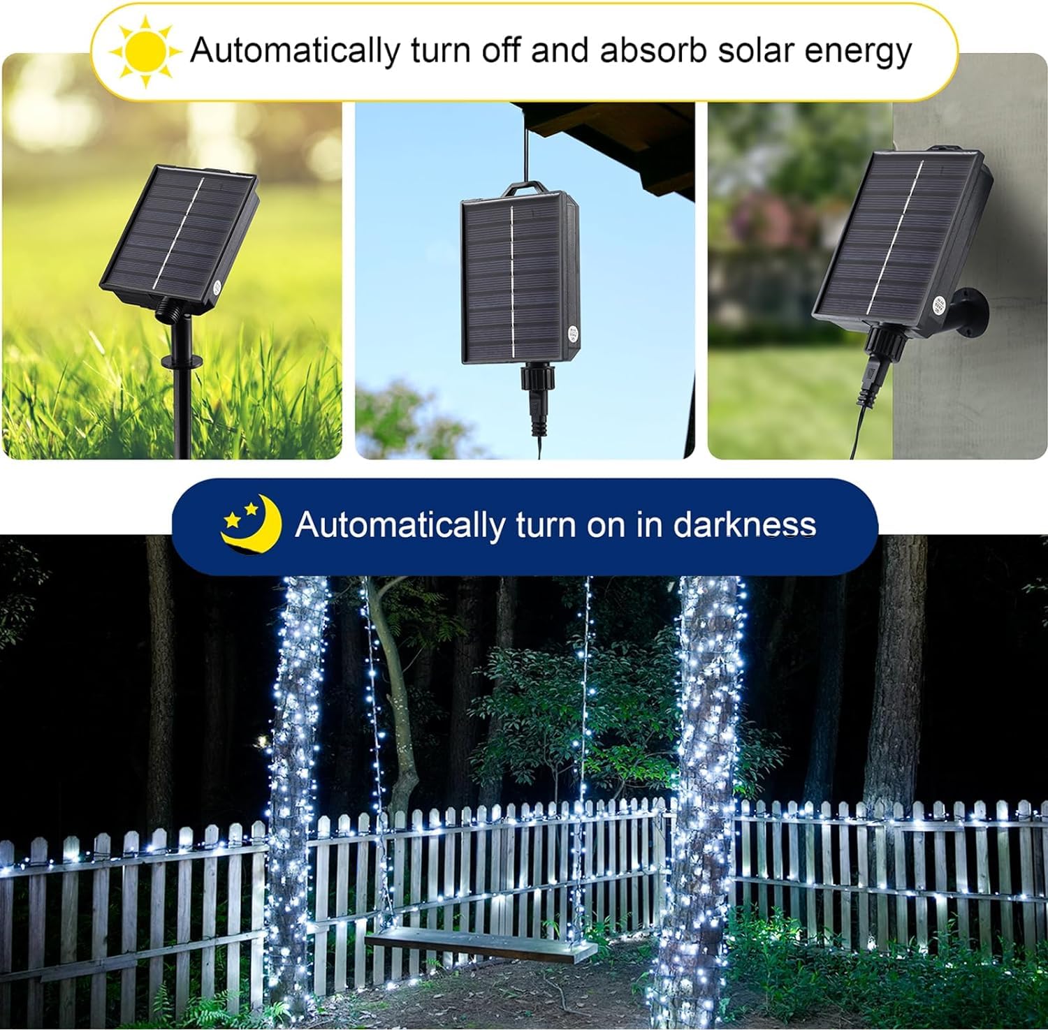 Merrimax M Solar Christmas Lights Outdoor - 65Ft/20M 200 Led Solar Powered String Lights, Usb Charging, Remote, 8 Modes Waterproof Lights For Garden, Yard, Tree Decor - Cool White