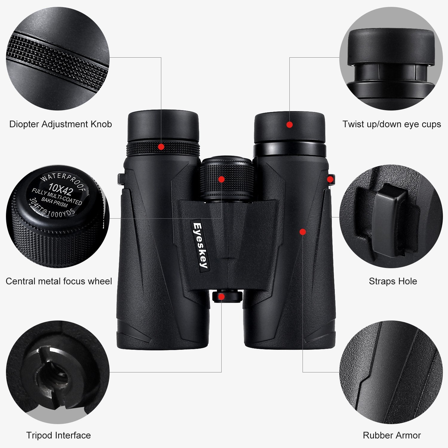 Eyeskey 10X42 Professional Waterproof Binoculars, Best Choice For Travelling, Hunting, Sports Games And Outdoor Activities, Extremely Clear And Bright